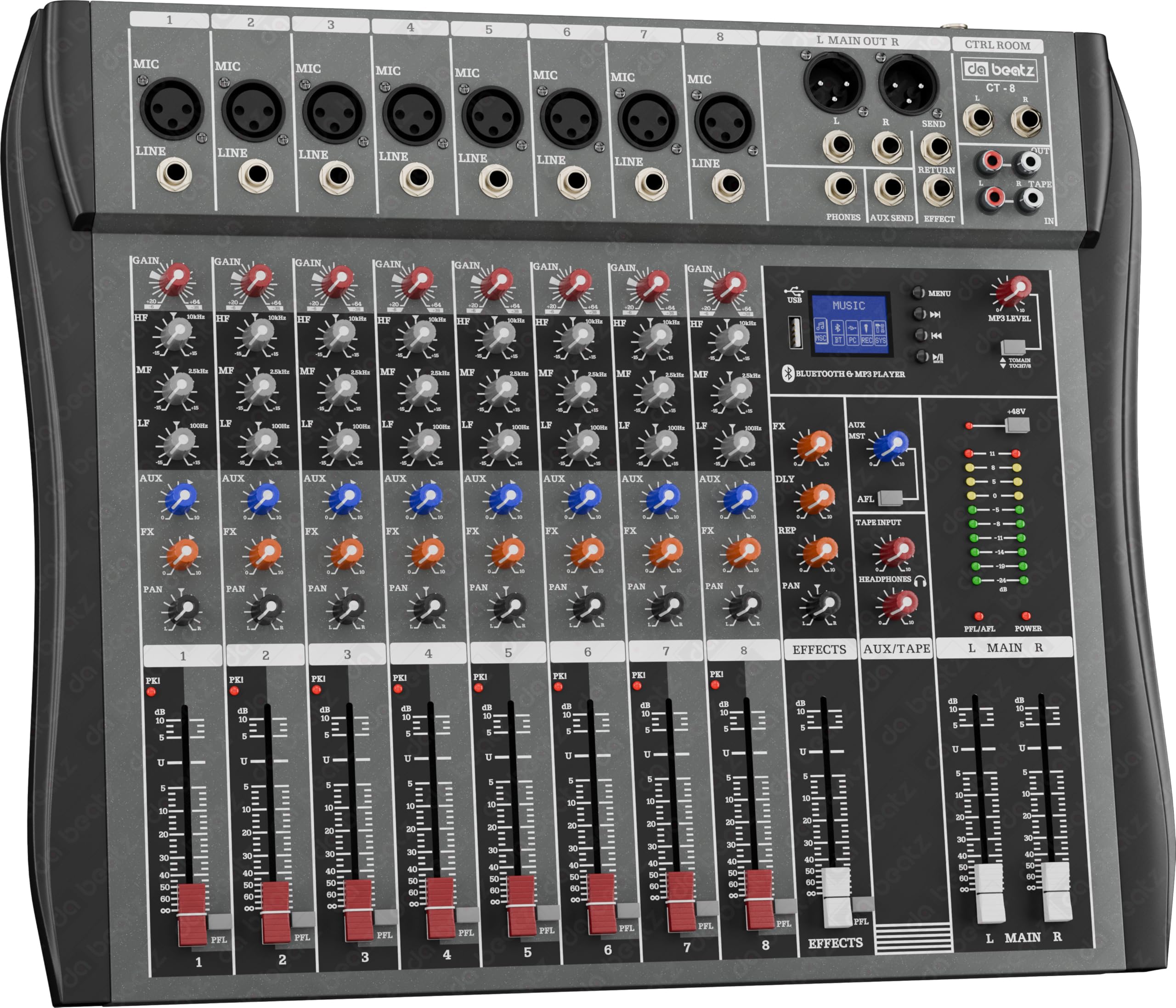 Dabeatz Professional 8 Channel Mixer | XLR + TRS 6.35MM Input