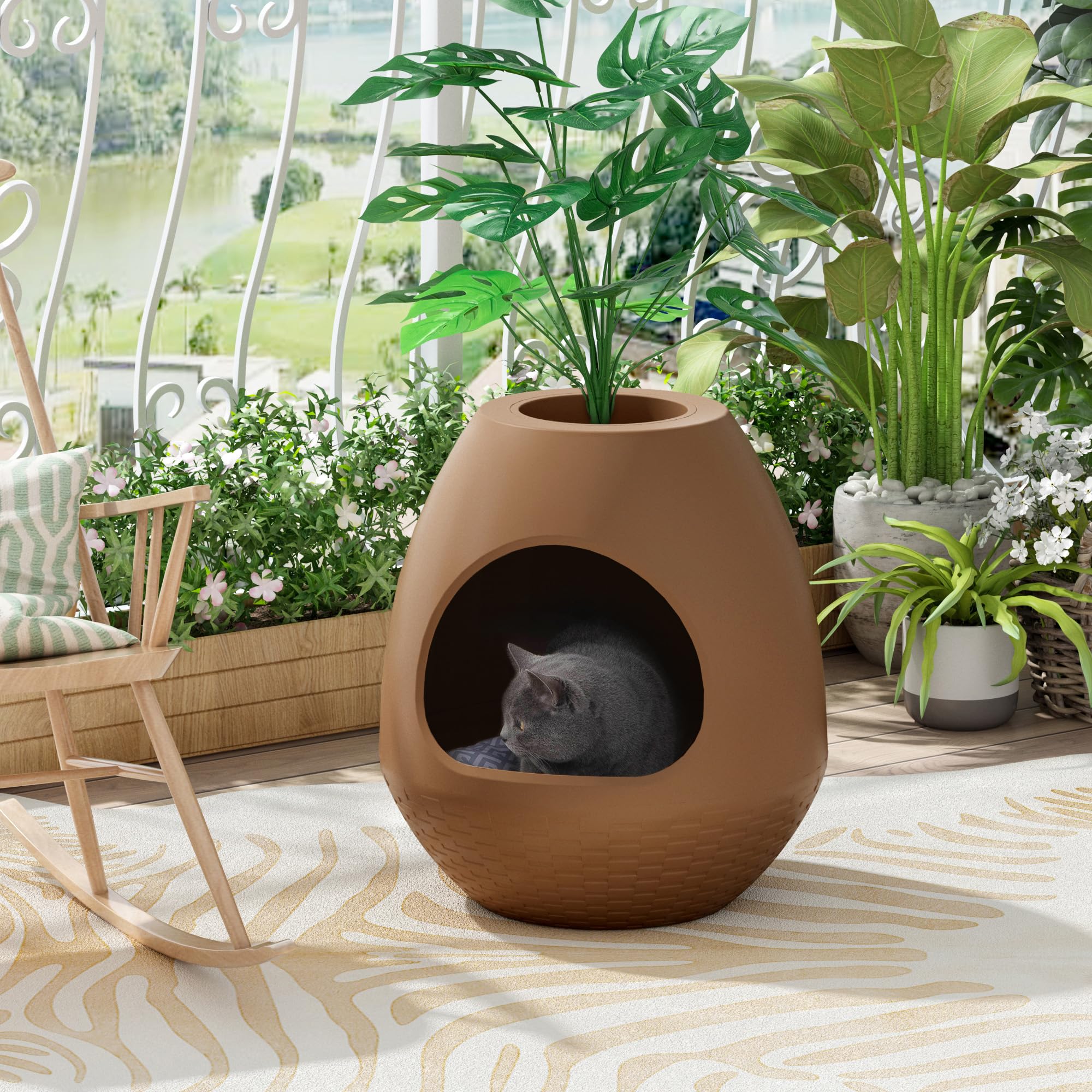 Bac à litière multifonction avec couvercle - Avec semelles en plastique pratiques - Convient à la plupart des chats - Choix idéal pour les appartements et les bureaux - Marron