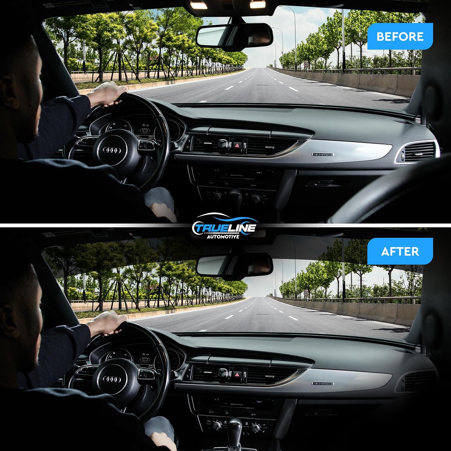 TRUE LINE Automotive Premium Nano Ceramic Front Windshield Tint Strip - Universal Rough Cut Windshield Visor - Superior Heat Reduction - Windshield Tint Strip Front