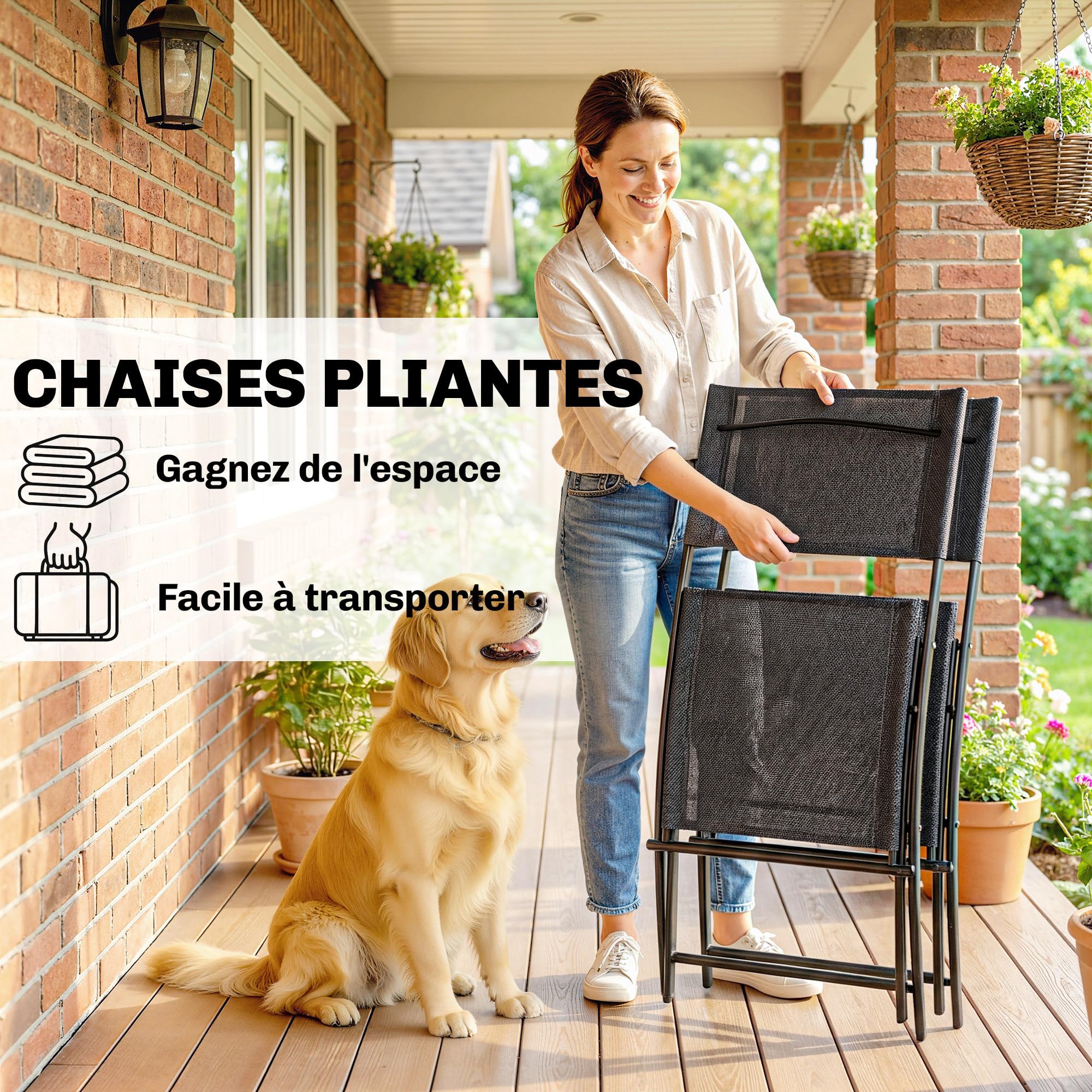 Outsunny Bistro-Gartenmöbel-Set, 3-teilig, Terrassenmöbel mit halbrunden Tisch, 2 Klappstühle, Mesh, Metallrahmen, ideal für Balkon, Terrasse, Garten, Schwarz