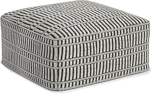 Miniatura 16 de SIMPLIHOME Macie Boho - Puf cuadrado tejido para exteriores/interiores en poliéster PET reciclado gris y blanco para sala de estar, dormitorio