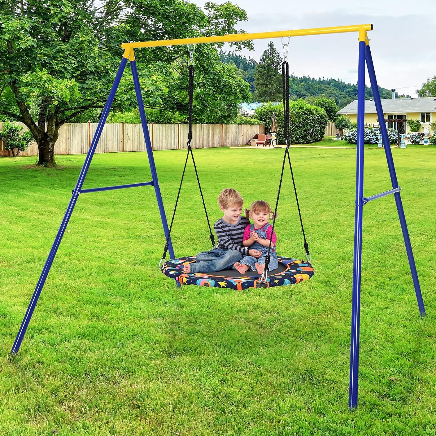 GOPLUS Estructura de Columpio Resistente de Metal, Soporte con 3 Ganchos, Carga Máxima 150 KG, para Jardín, Parque y Patio (Columpio no incluido)
