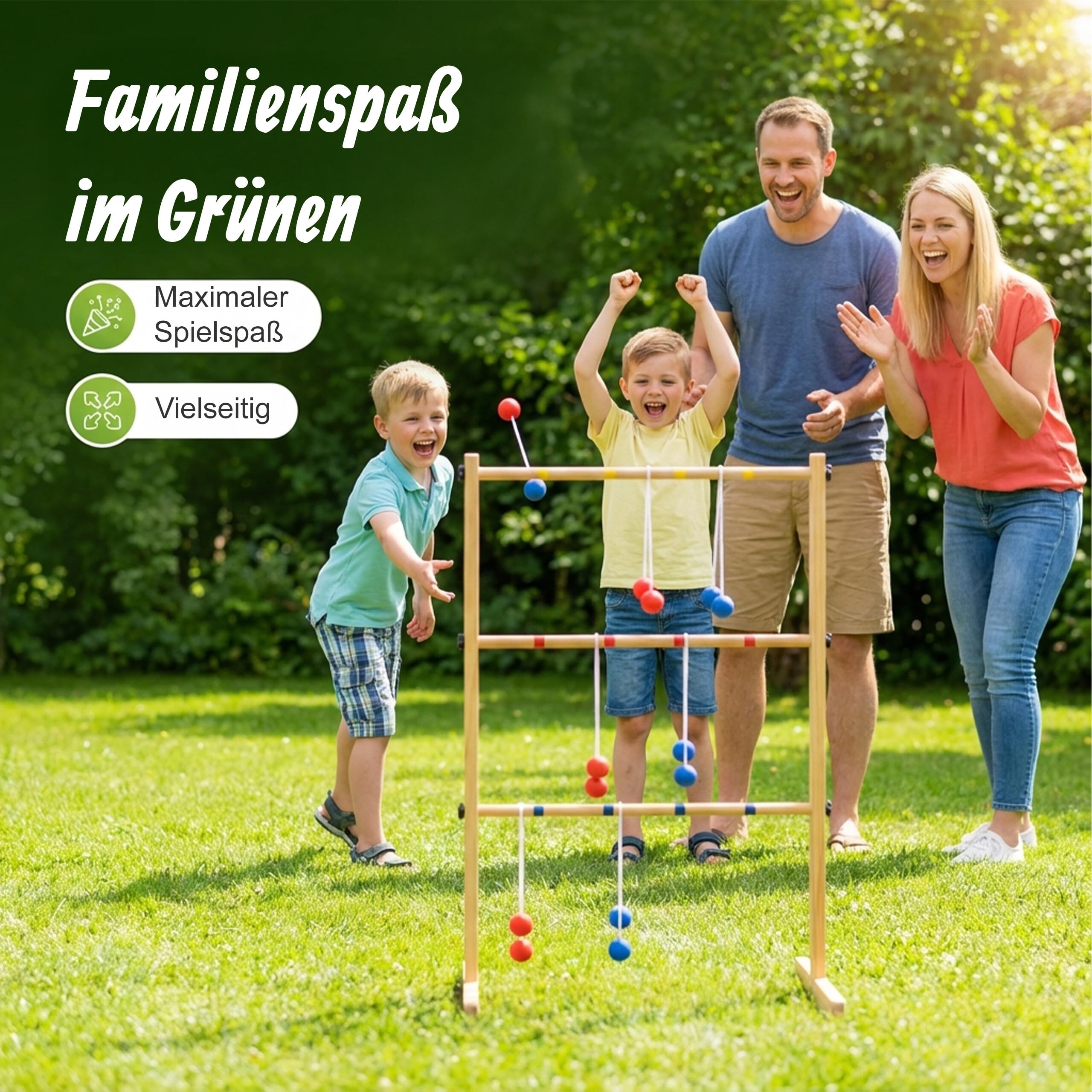 Relaxdays Leitergolf, Wurfspiel für Garten, Outdoor Spiel Kinder, Leiterspiel mit 6 Bällen, HBT 89x64x45 cm, Holz, Natur