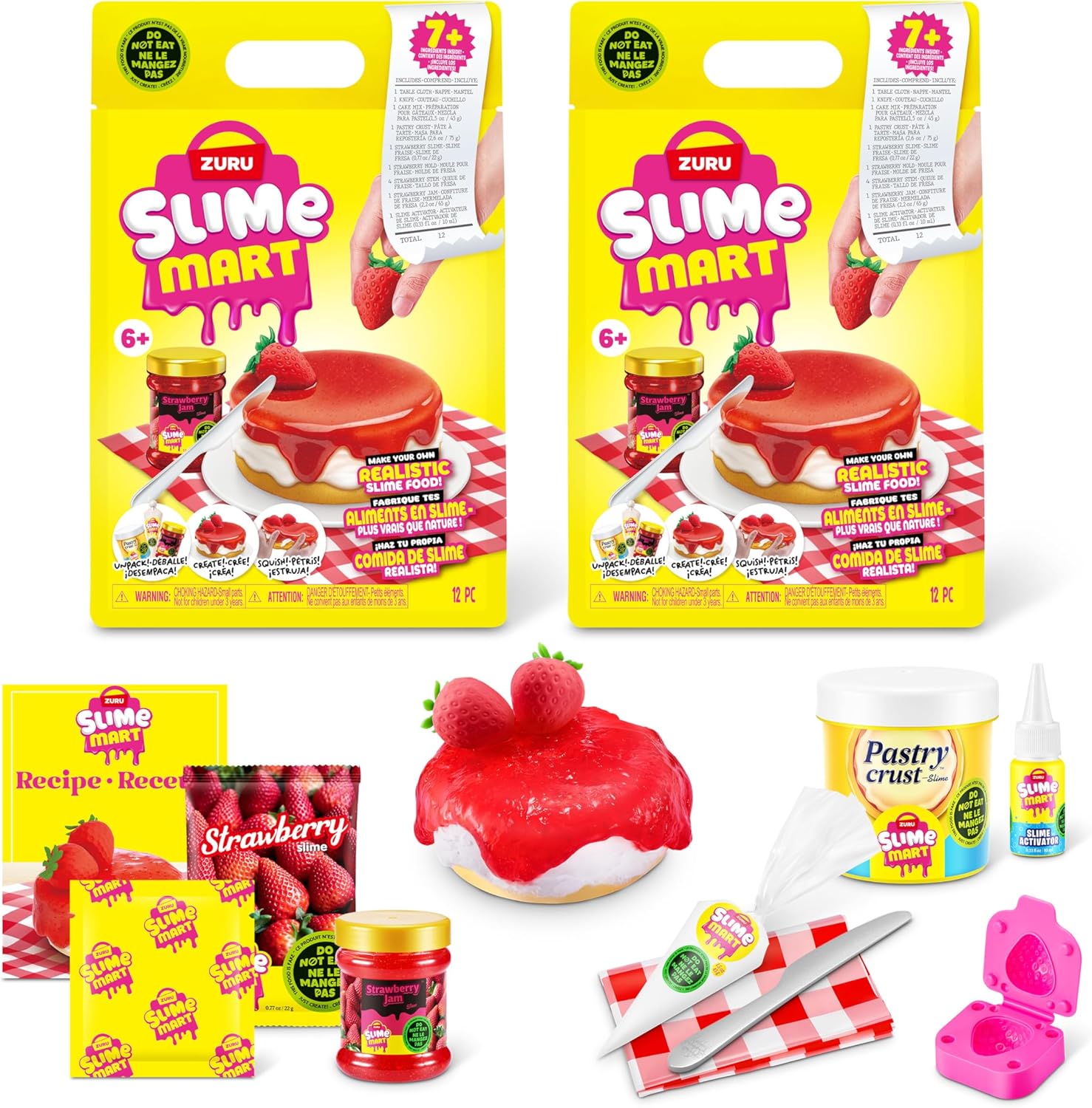 ZURU Small Bag(Strawberry Cheesecake) (2 Pack), Slime Toy Crafts for Kids Kidults, Soft Slime Making Kit for Girls from 6-10