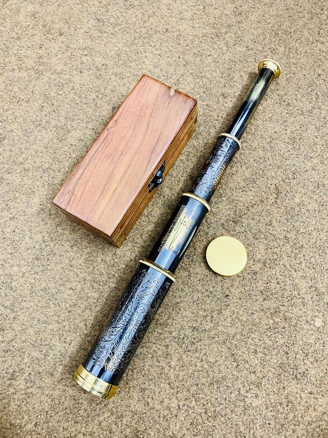 14" Brass Handheld Telescope with Wooden Box Working Maritime Nautical Spyglass Marine Scope Collectible Gift