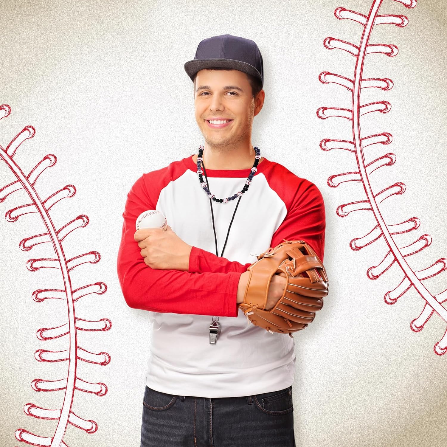 6 Pcs Baseball Beaded Necklace for Teenager Bling Rhinestone Clay Beaded Necklace Gifts for Sports Team Fans - Image 5