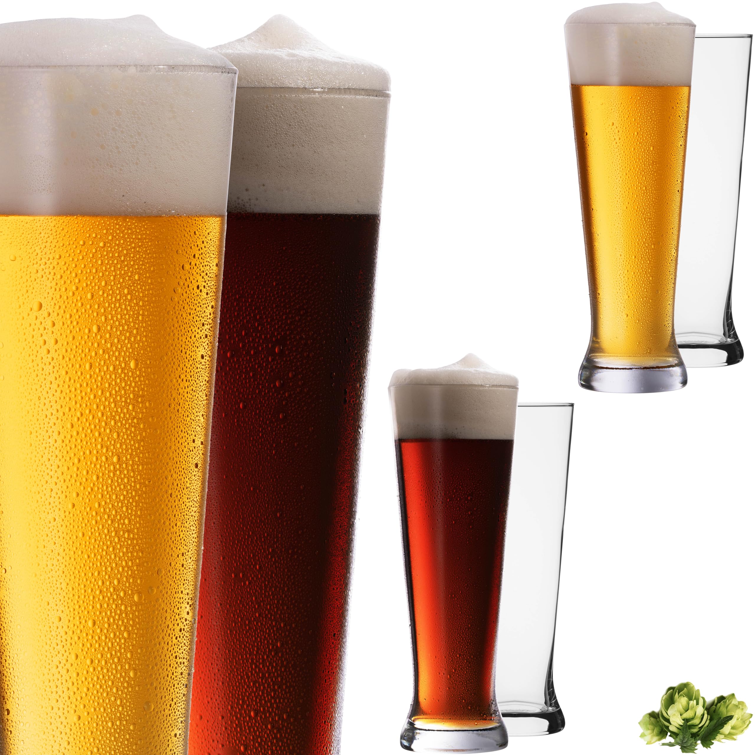 Hohe Weizengläser aus Crystalline Glas Set 6 Stück 500ml (max. 680ml) Spülmaschinenfest Biergläser Pilsner