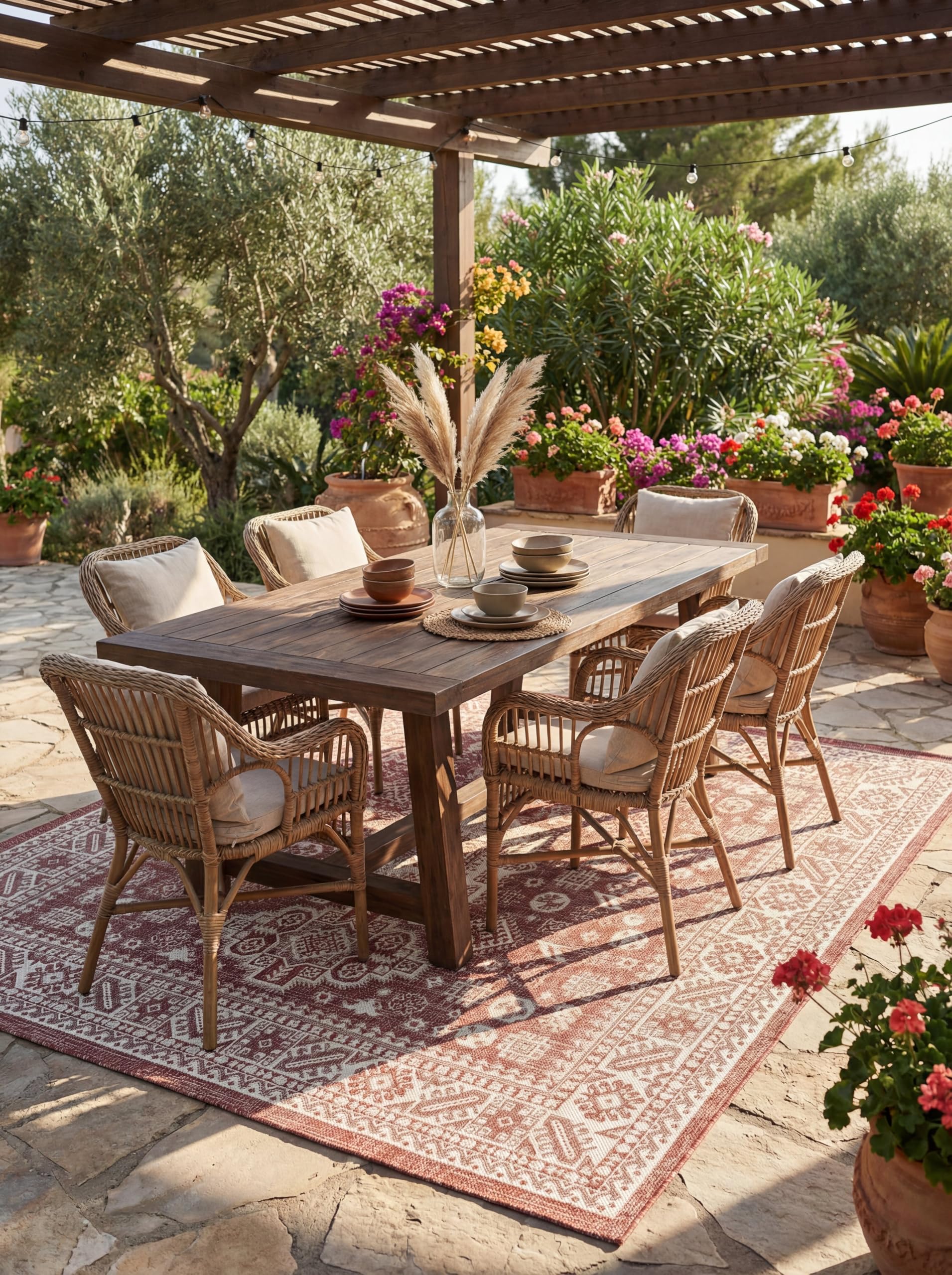 Rugs.com Outdoor Aztec Collection Rug – 10 Ft Square Rust Red Flatweave Rug Perfect for Living Rooms, Kitchens, Entryways