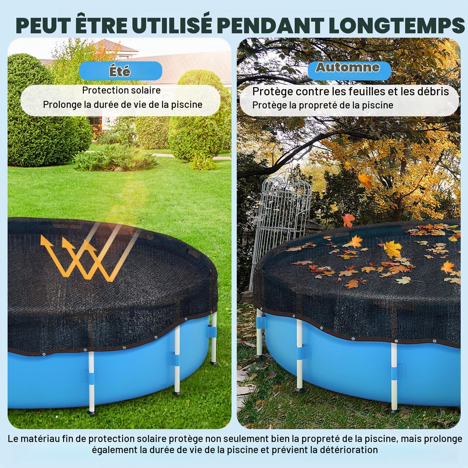 Bâche de Protection en Maille pour Piscine Hors Sol pour Attraper Les Feuilles en Hiver – Filet de sécurité en Maille pour Piscine de 5,5 m – Pare-Soleil de Jardin Noir avec œillets
