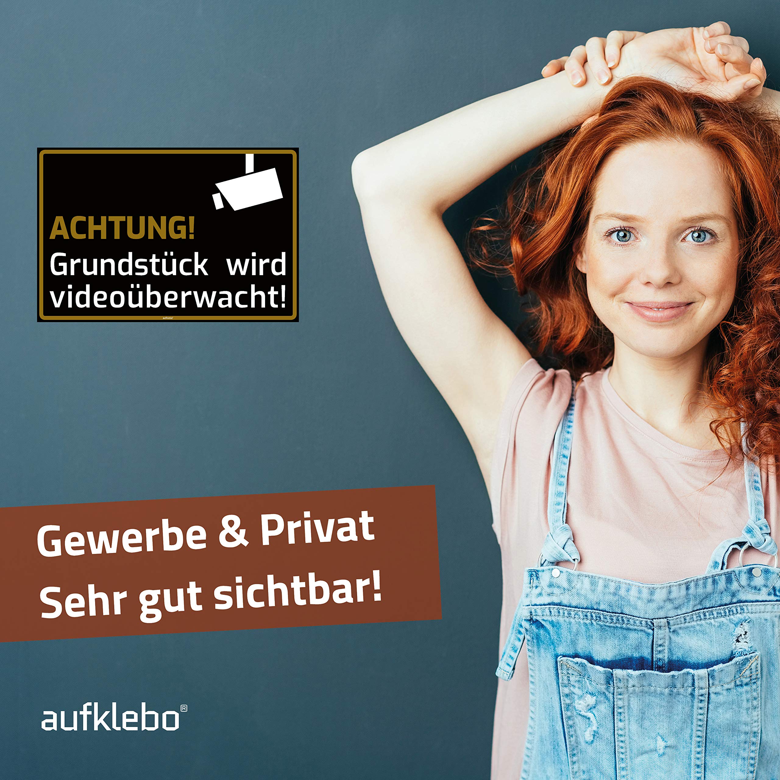 Videoüberwachung Schild „Achtung Grundstück Wird Videoüberwacht“ – Alu-Verbund, 30x20 Cm, Hellblau, Mit Bohrungen
