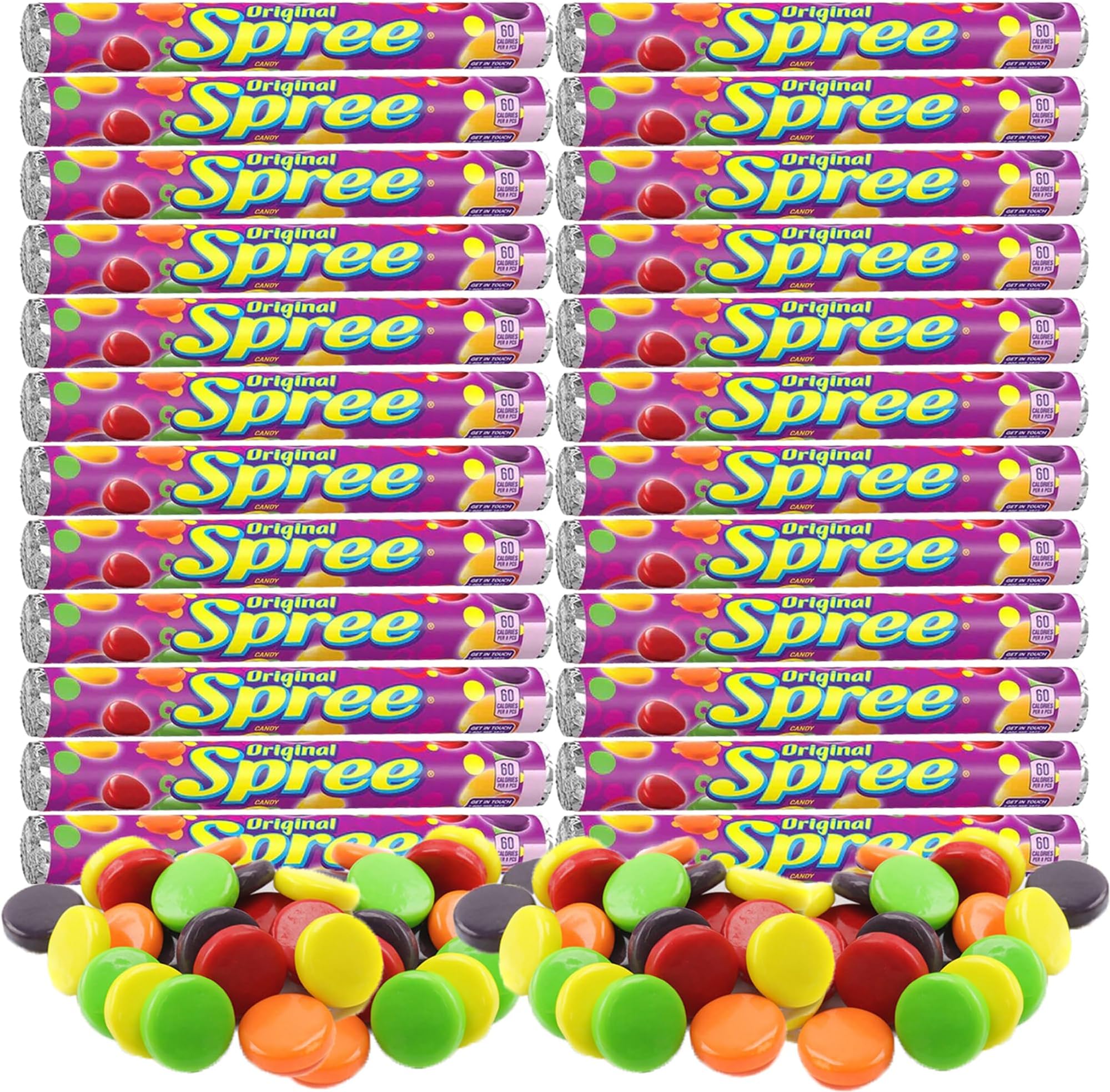 Original Spree Candy, 24 Pack, 1.77 oz Rolls, Sweet and Tart Hard Candy in Assorted Fruit Flavors, Cherry, Grape, Lemon, Lime & Orange, Individually Wrapped Rolls for Theater Candy and Snacking