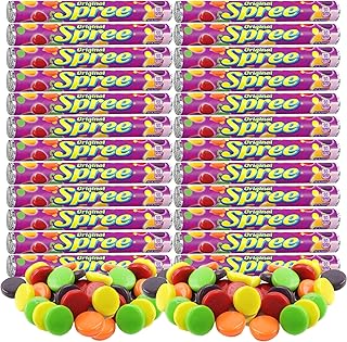 Original Spree Candy, 24 Pack, 1.77 oz Rolls, Sweet and Tart Hard Candy in Assorted Fruit Flavors, Cherry, Grape, Lemon, Lime & Orange, Individually Wrapped Rolls for Theater Candy and Snacking