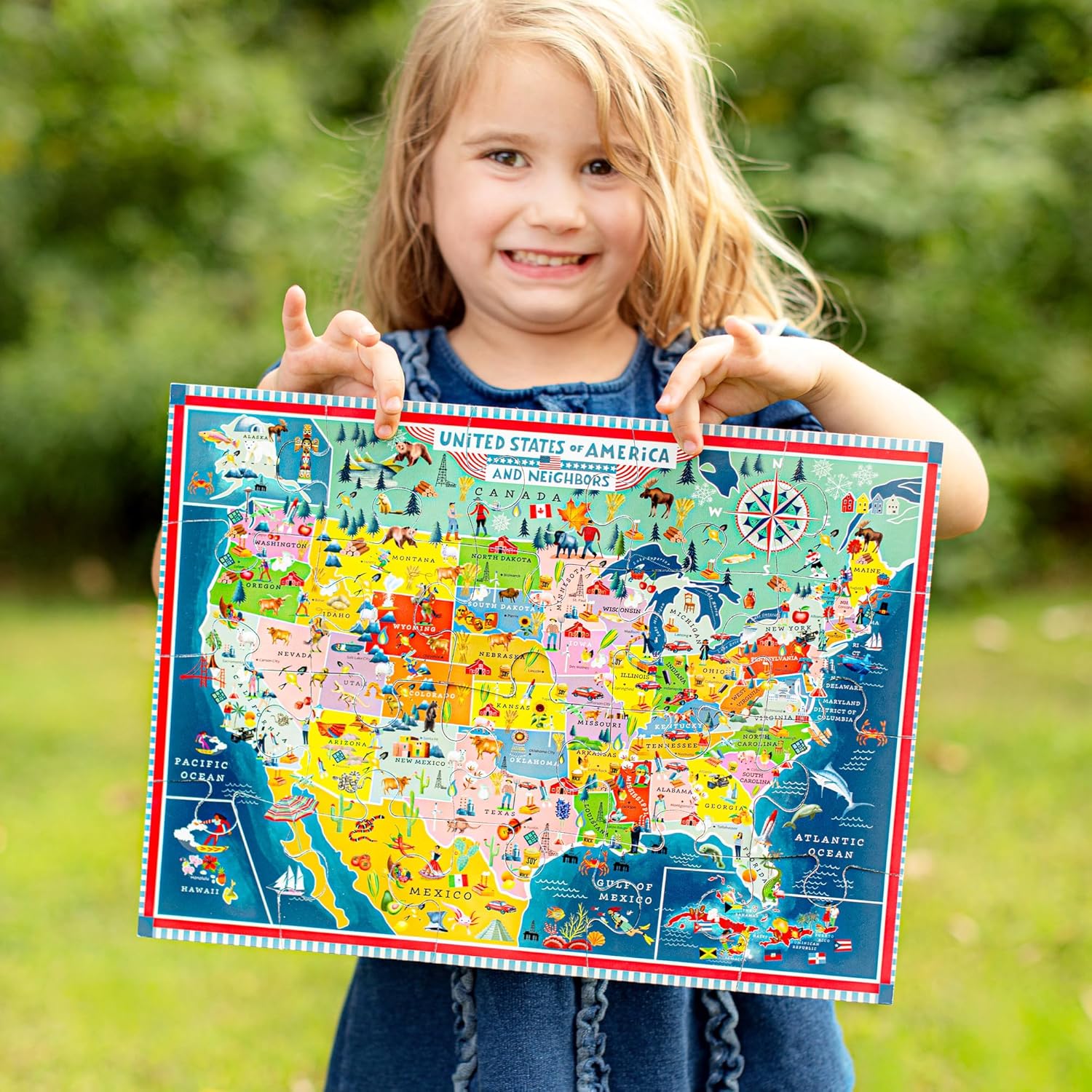eeBoo 20 Piece Giant Floor Puzzle - USA Map Children's Puzzle Geography & Cultural Themed, Large Pieces for Small Hands to Develop Motor Skills
