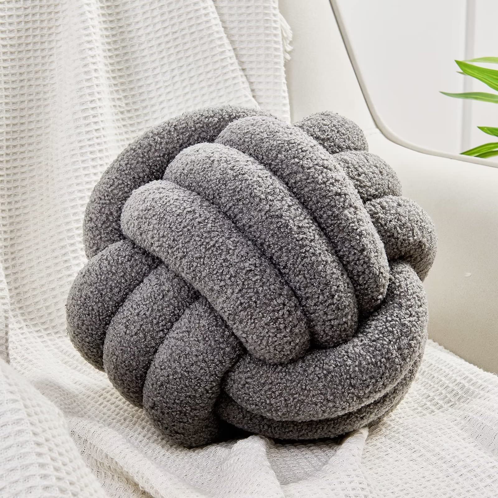 Uvvyui Nodo cuscino cuscino cuscino decorativo morbido cuscino per la casa cuscino rotondo cuscino sherpa rotondo cuscino cuscino peluche per la decorazione domestica (14 pollici grigio scuro)