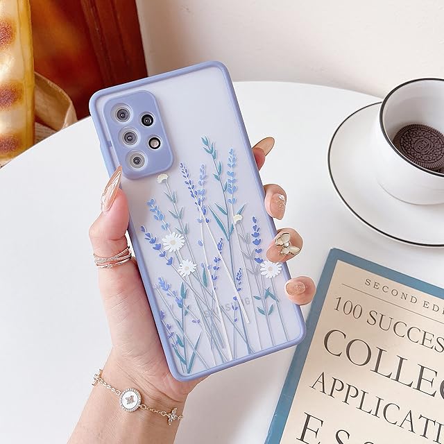 ZTOFERA TPU Back Case for Samsung A53 5G, Simple Translucent Design Liquid Silicone Case with Flower Pattern, Anti-scratch Shockproof Flexible Bumper Cover for Samsung Galaxy A53 - Purple