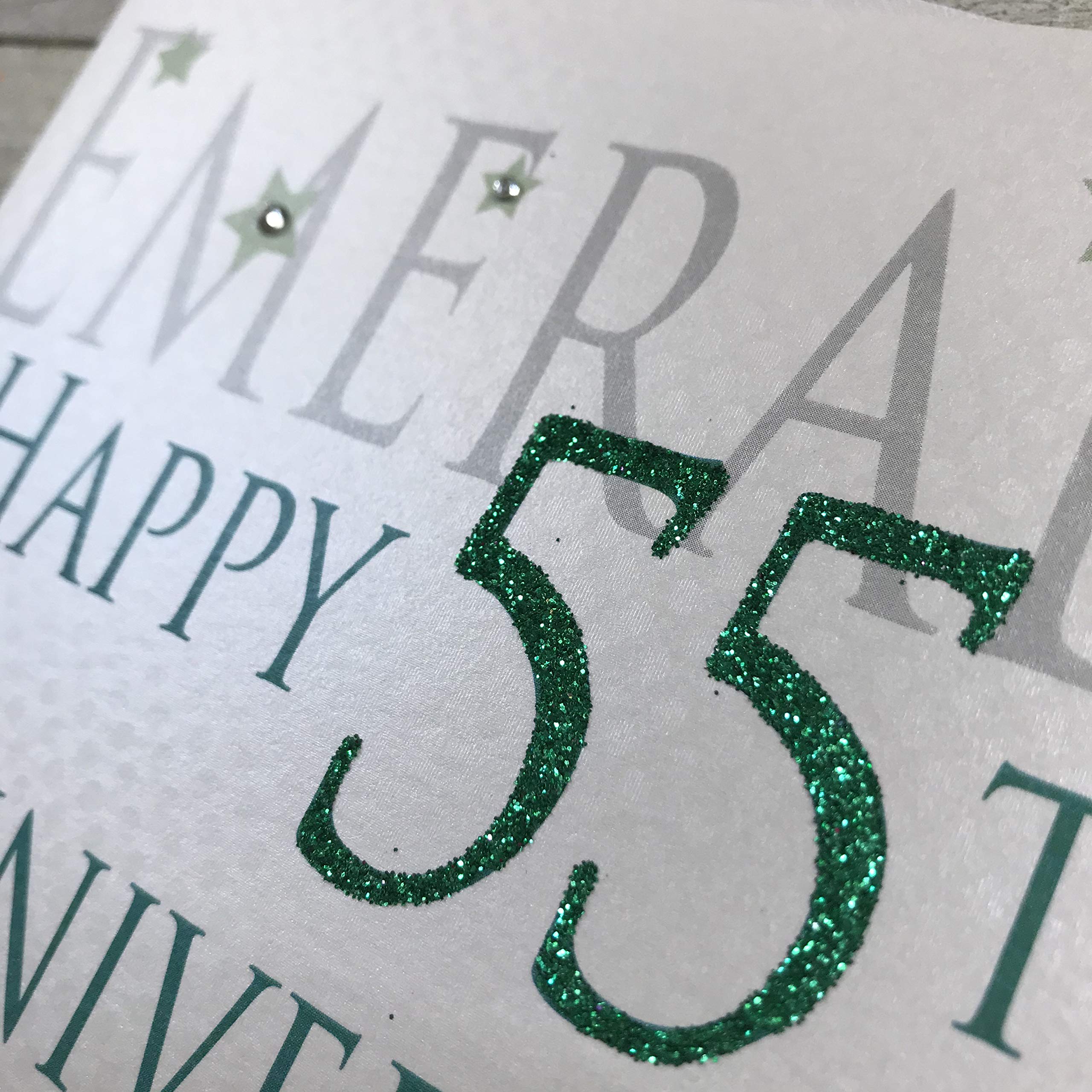 WHITE COTTON CARDS Handgefertigte Glückwunschkarte „Happy 55. Anniversary“ – 16x16 Cm Mit Umschlag, Smaragdgrün