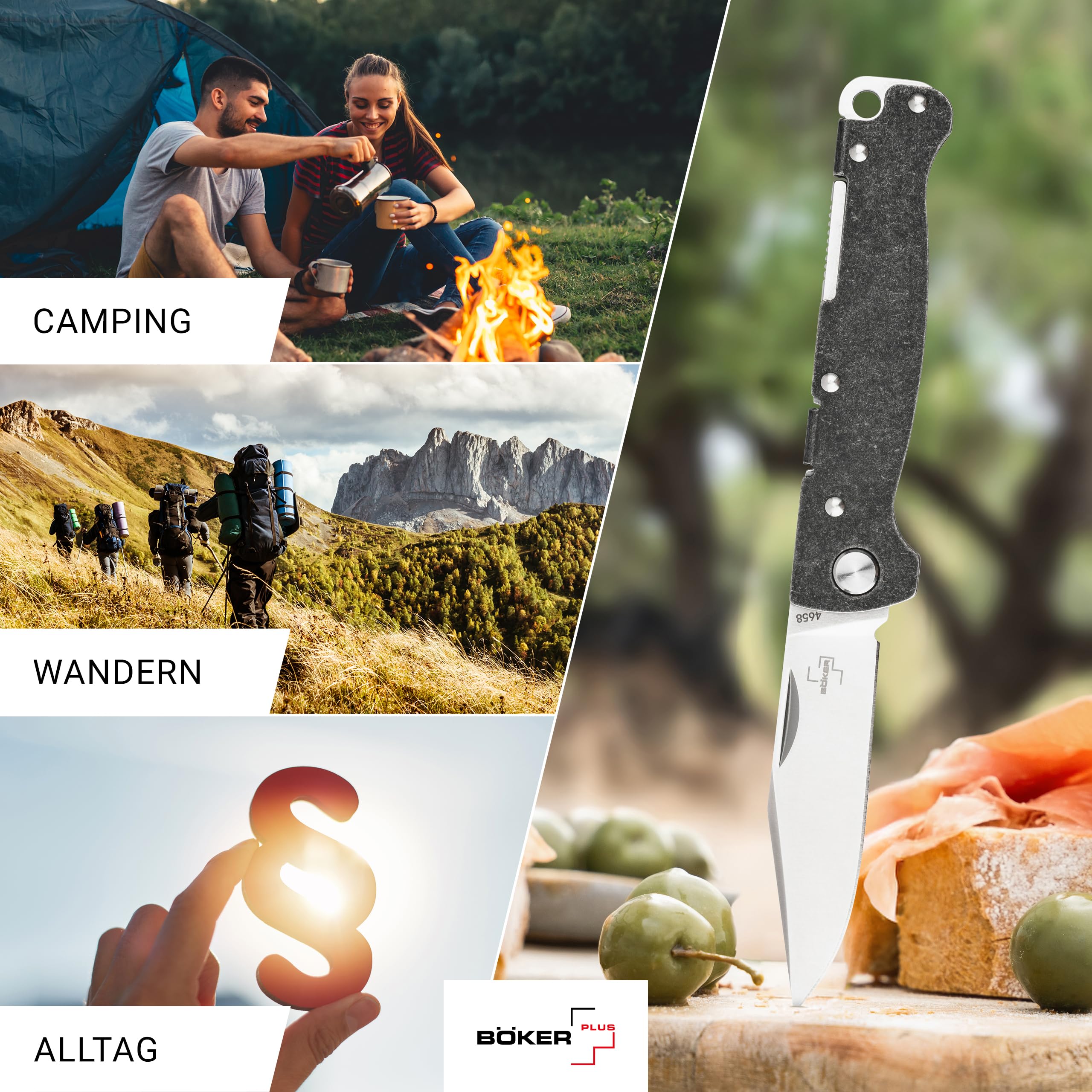 Böker Plus Atlas Backlock Clippoint Taschenmesser - Vollmetall Klappmesser mit 7,4 cm D2 Klinge, Edelstahlgriff EDC