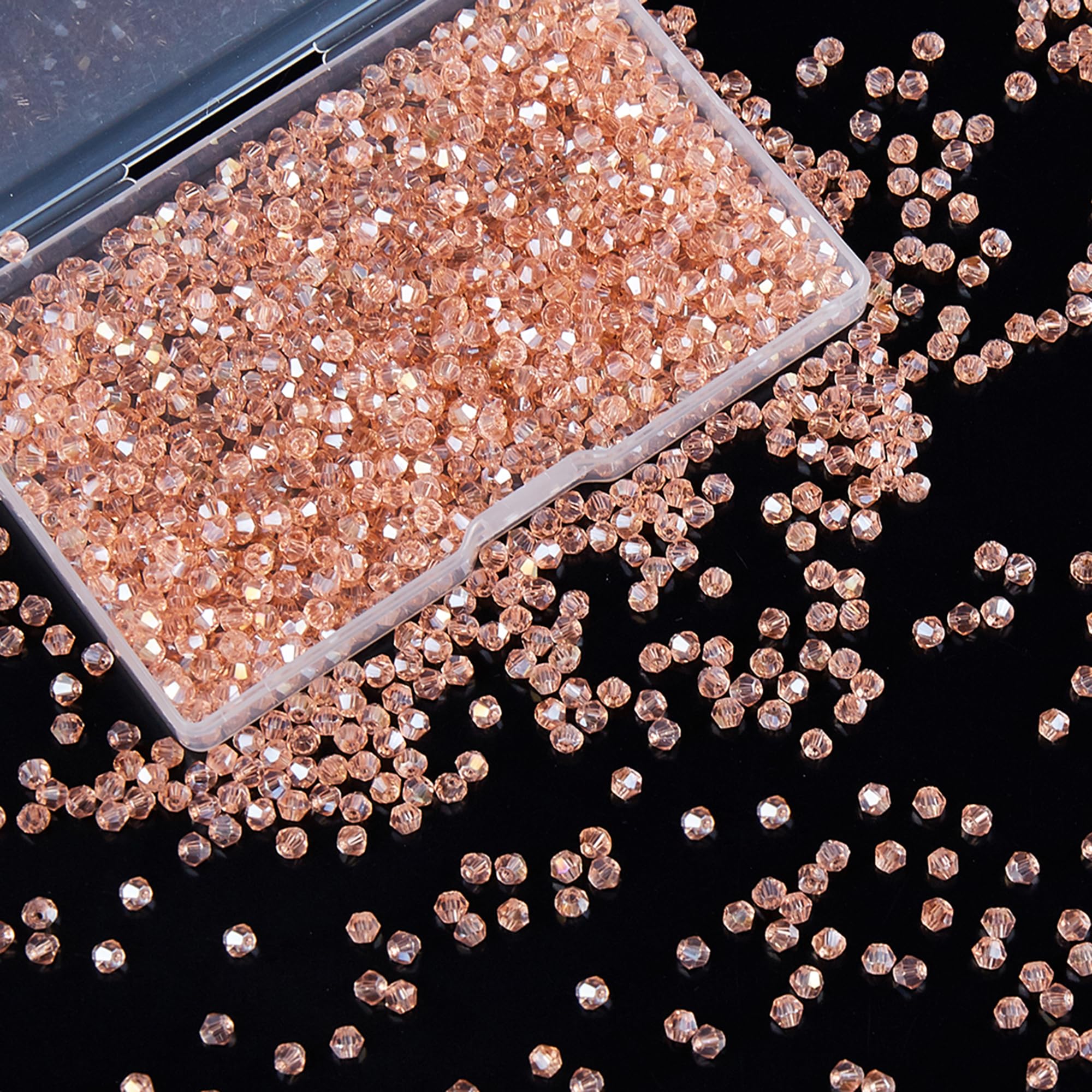 Laopottbeads 1200PCS 3mm Bicone Crystal Glass Beads for Jewelry Making, Sparkling Mini Beads for Suncatchers, DIY Bracelets & Craft Projects (Pink)