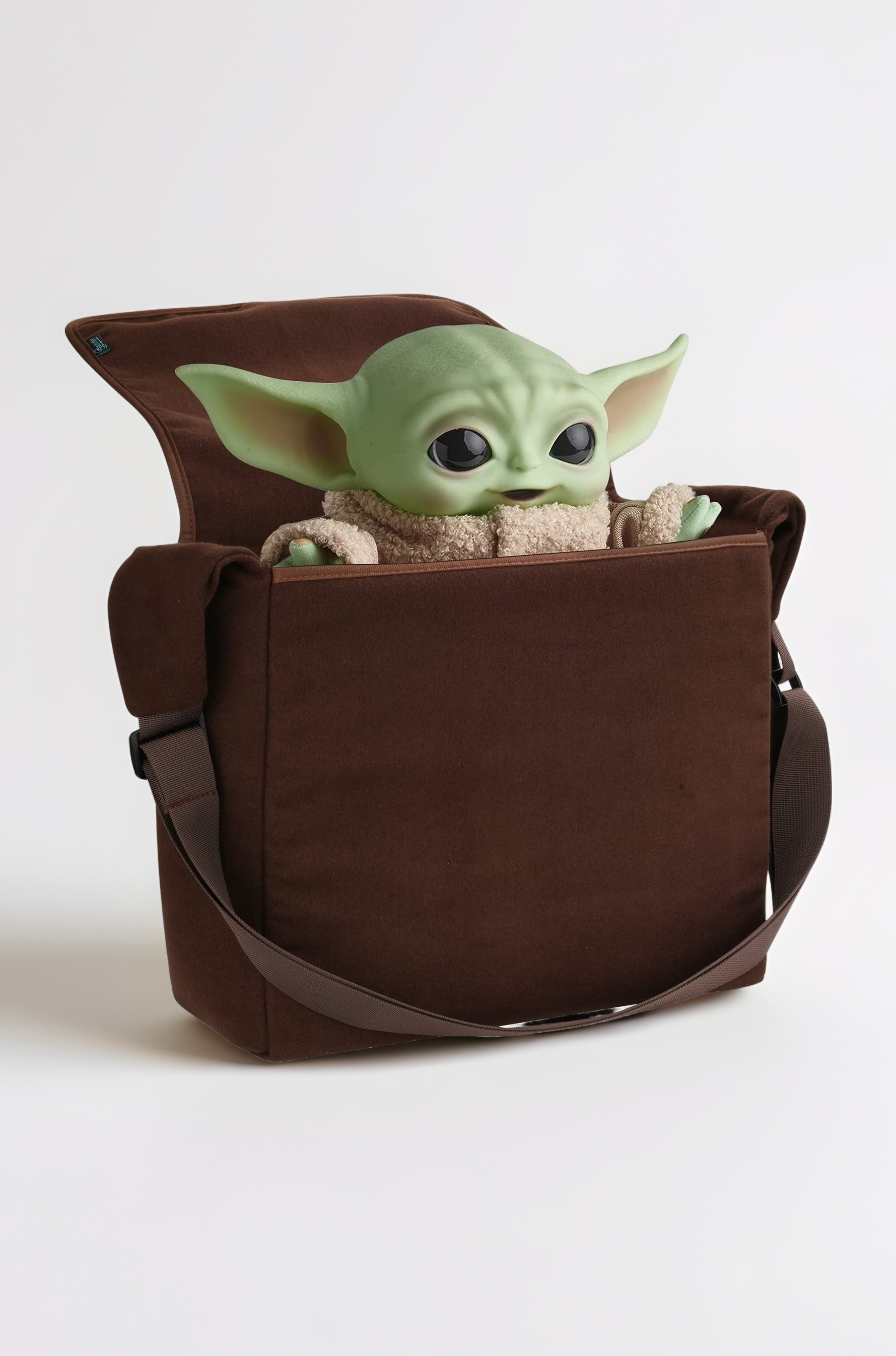 Cosplay Carrying Satchel Bag Compatible with Din Grogu Plush Toy Stuffed Character Shoulder Crossbody Bag, Brown, for Adult, Large