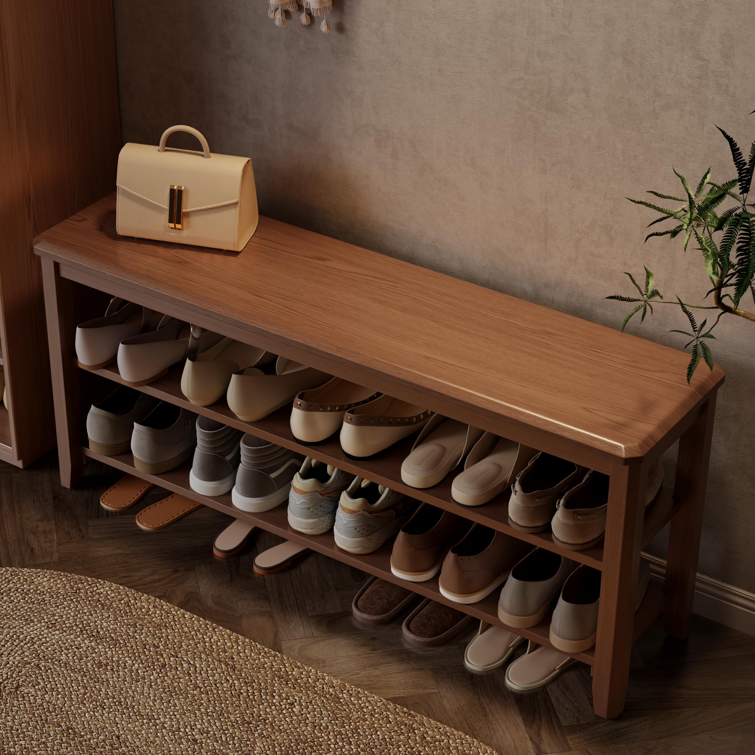 AQIMUELE Wood Shoe Rack Bench, 2 Tier Shoe Rack for Front Door