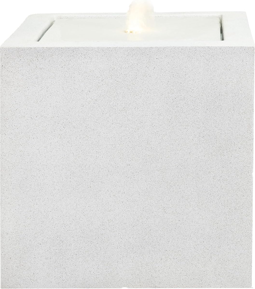 Sunnydaze Fuente de burbujas cuadrada moderna de 17,5" con luz LED y bomba, niebla | Fuente de burbujas eléctrica moderna para exteriores con Polystone resistente a la intemperie, fuente de agua para jardín, balcón, sonidos relajantes