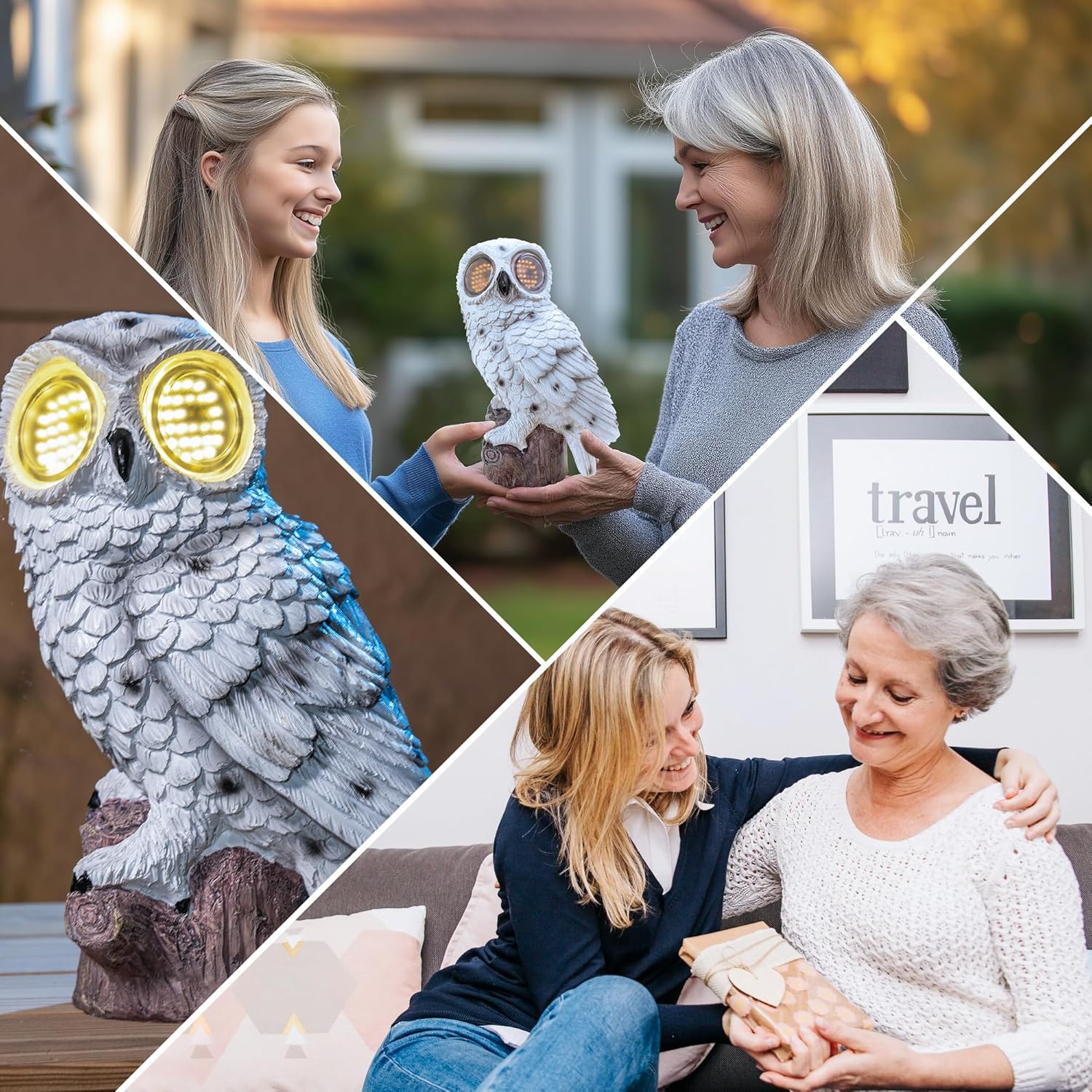 Solar Owl Garden Statue with Led Lights Waterproof Outdoor Decorative Lamp with Moving Eyes, Perfect Unique Gift for Women, Moms, Garden Lovers Ideal for Yard Patios and Lawns