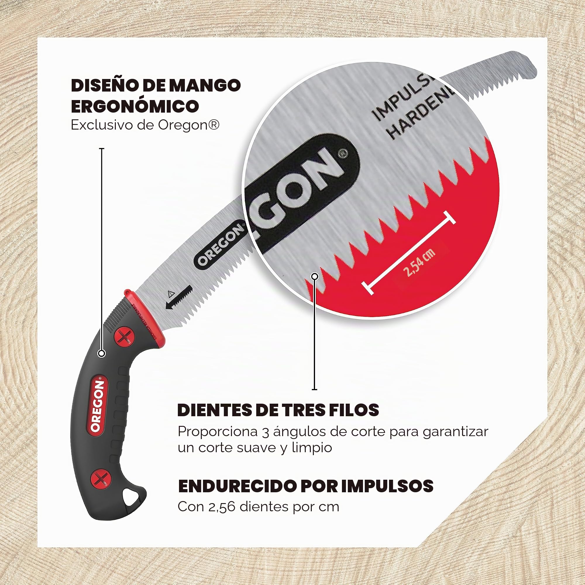 Oregon Sierra Manual Curvada de 13", Acero Japonés Alto en Carbono, Herramienta Inoxidable para Podar, Talar y Cortar, Hoja Curvada con Funda de Seguridad (600136)