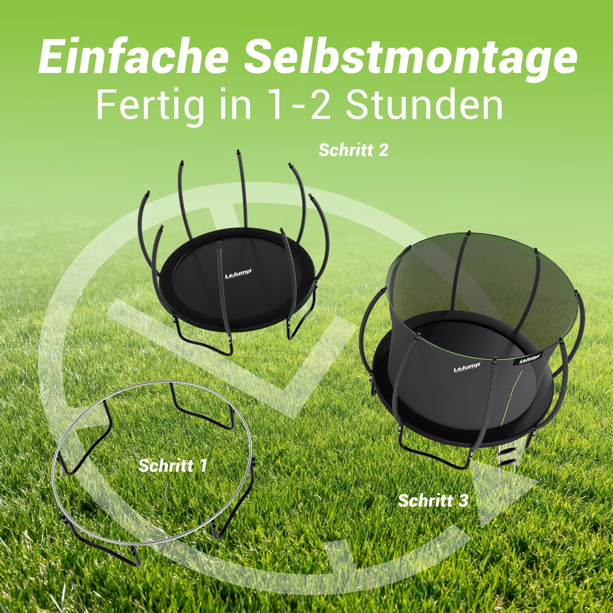 LeJump 235/305/366 cm Outdoor Trampolin für Kinder und Erwachsene, großes Garten-Trampolin mit Netz und Leiter, GS-zertifizierte Trampoline, Tragfähigkeit 150 kg