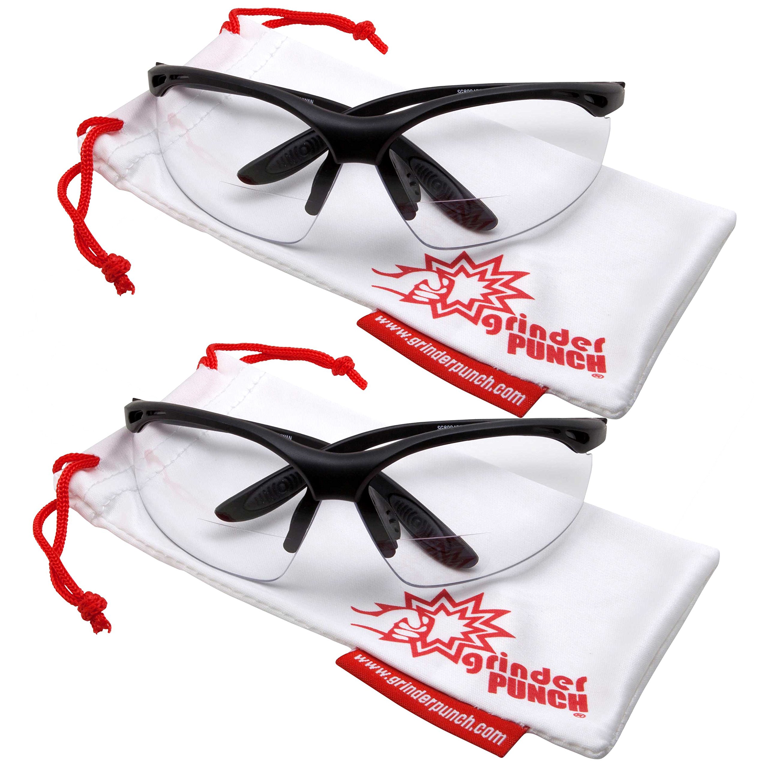 grinderPUNCH 2 Pares de anteojos de Seguridad ANSI Z87, Resistentes a los Impactos, Antideslizantes, envolventes, Lentes Transparentes, bifocales, anteojos de Lectura, dioptrías/+2,00