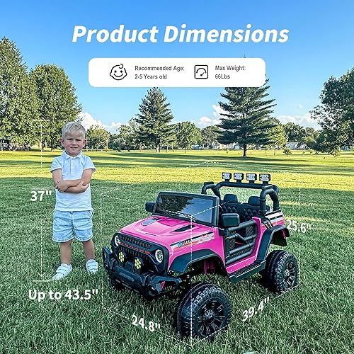 Miniatura 3 de 4WD - Camión de coche para niños, 12 V, 7 Ah, vehículos eléctricos para niños, juguete para niños pequeños con control remoto, color rosa