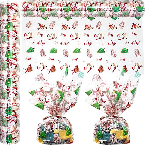 AnapoliZ Rollo de celofán navideño 100 pies de largo x 16 pulgadas de ancho Celofán de Navidad transparente de 2.3 mil Regalos, cestas, papel de