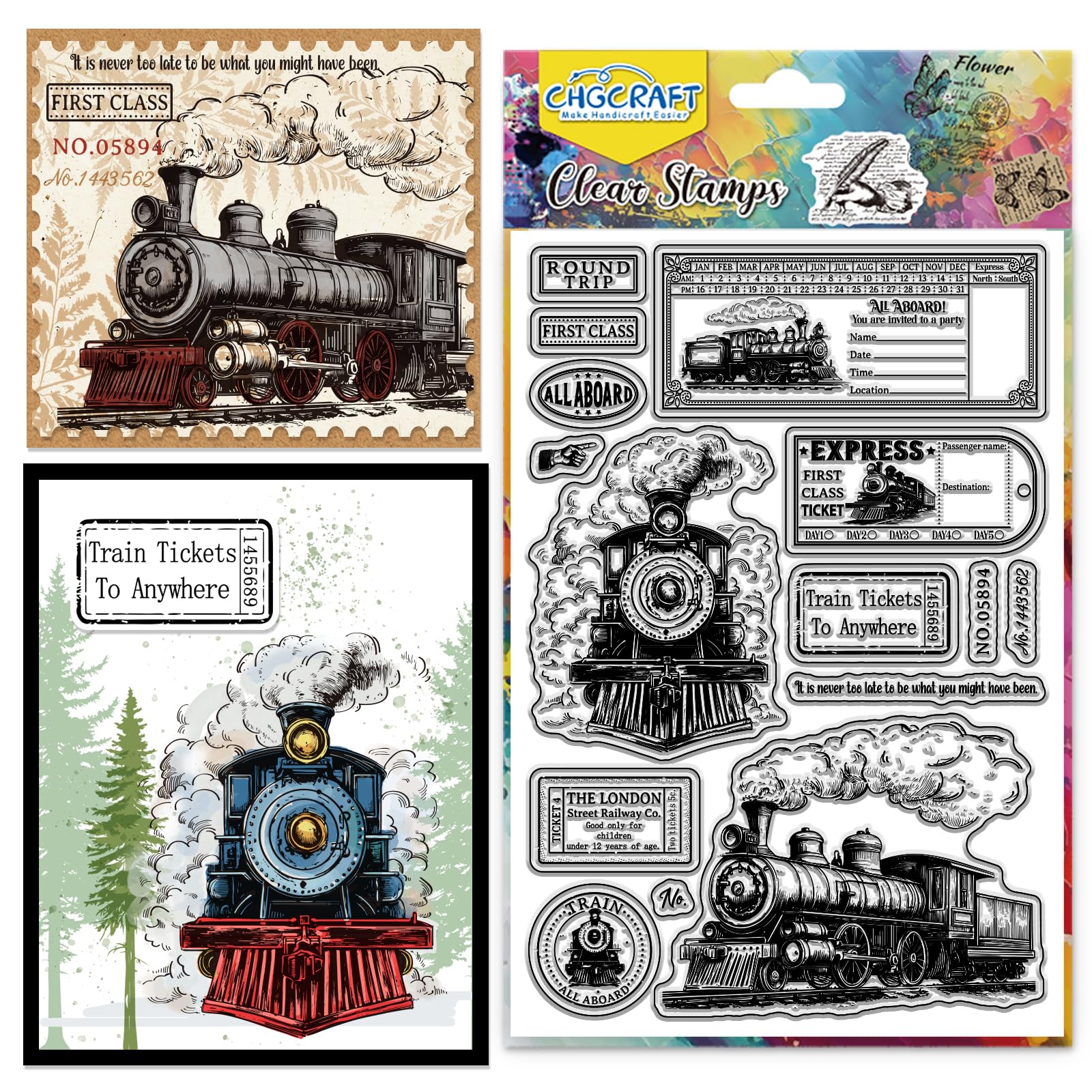 CHGCRAFT Vintage Train Tickets Clear Silicone Stamps Transparent Craft Stamps Set, for DIY Scrapbooking Photo Album Decorative Card Making 6.3x4.3 Inch — image 1