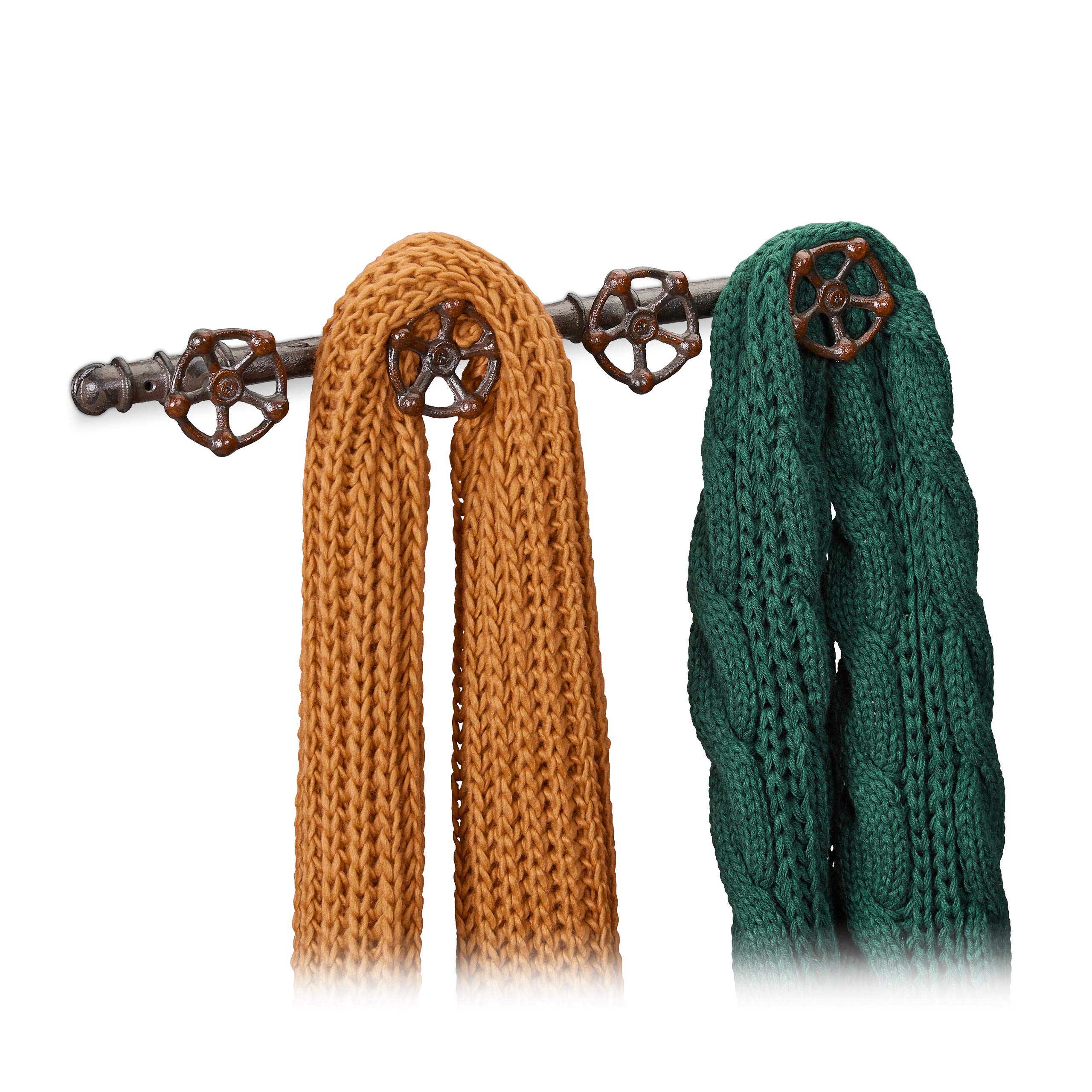 Relaxdays 2X Appendiabiti da Parete, Aspetto Industrial, 4 Ganci, Design a Tubo dell'Acqua Decorativo, 6,​5 x 46,​5 x 6 cm, Marrone