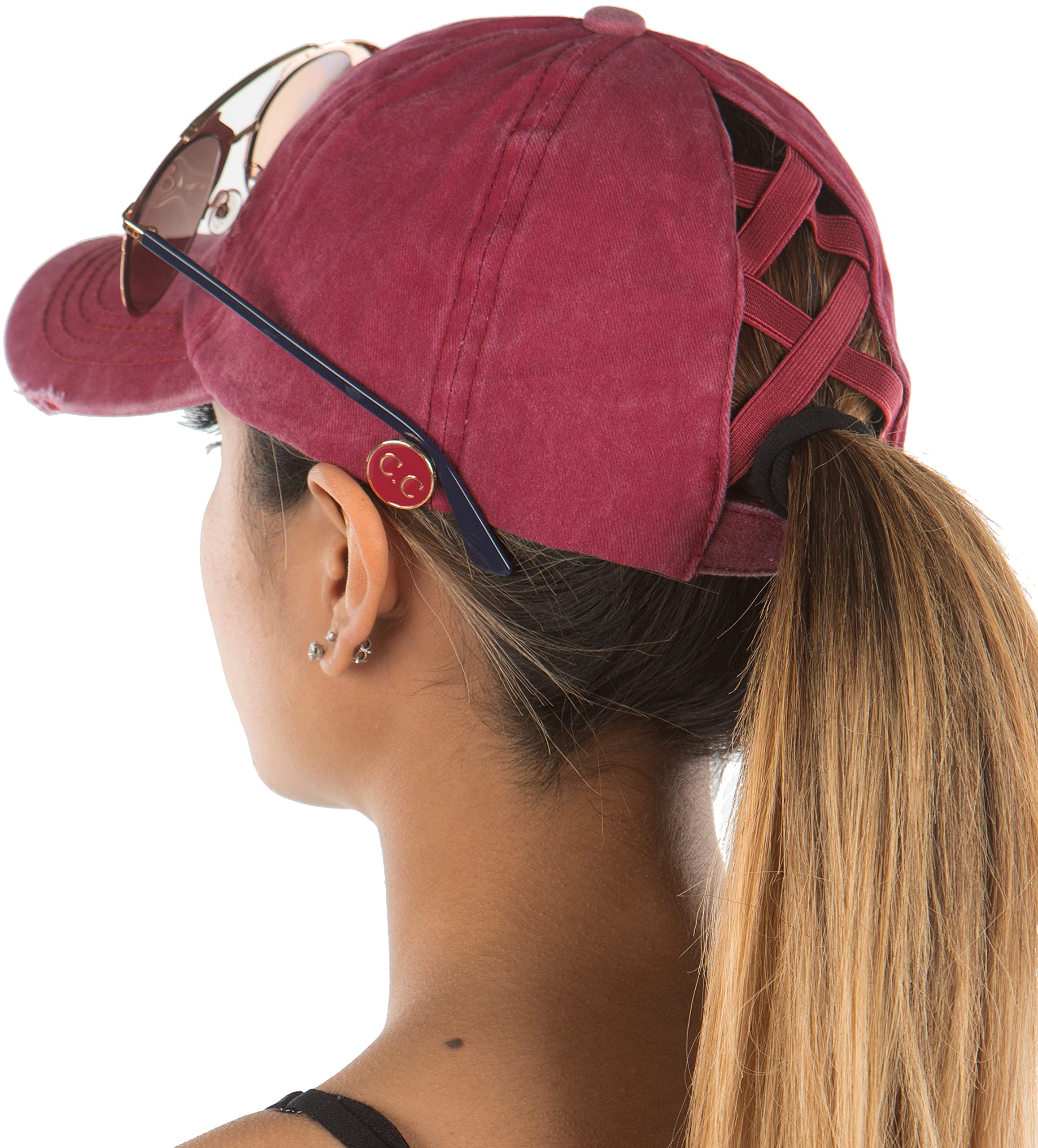 Funky JunqueCriss Cross Hat Womens Ponytail Messy Bun Side Buttons Baseball Cap