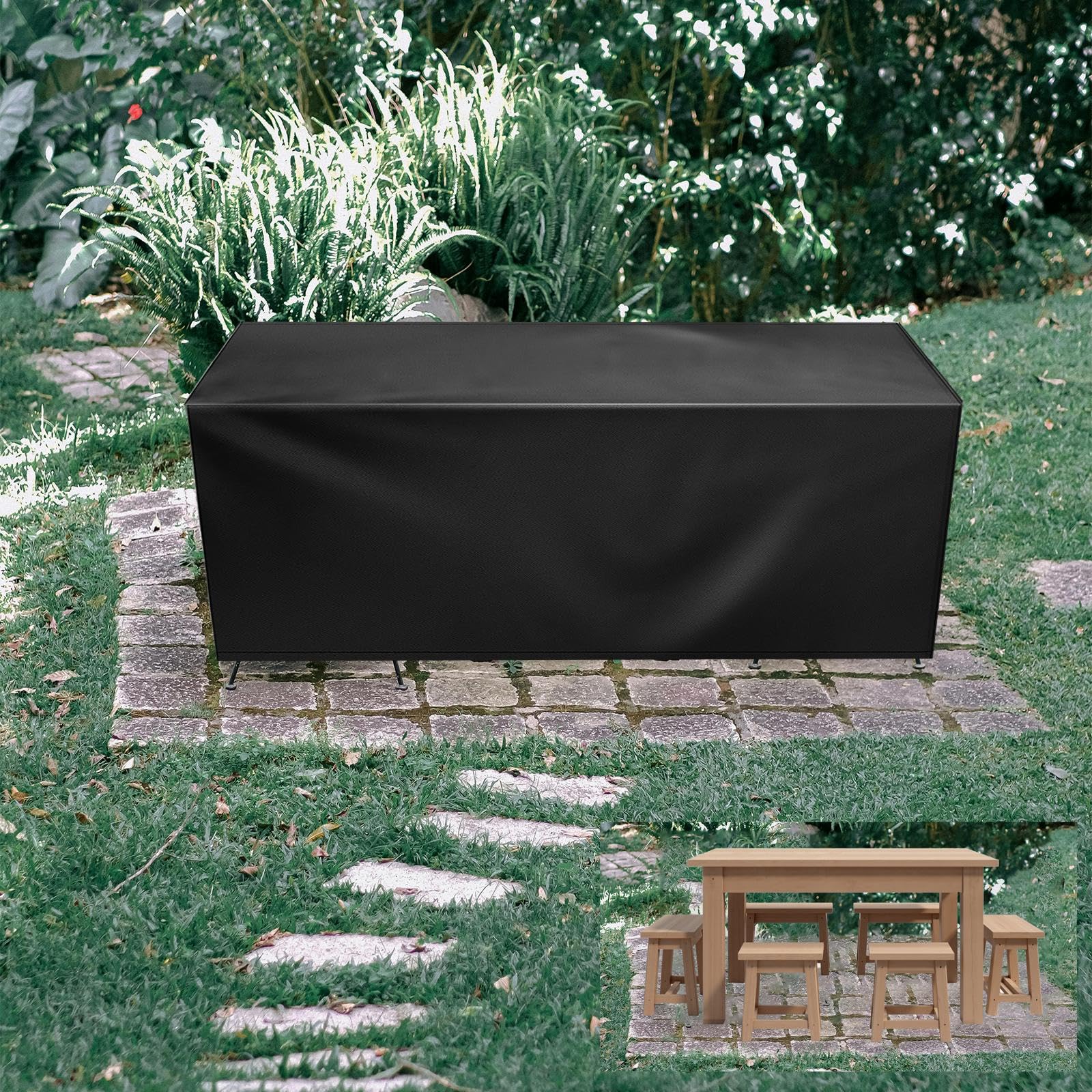 HNKDKJ Abdeckungen für Gartenmöbel Lounge 450x250x80cm/Länge x Breite x Höhe Abdeckplane Gartenmöbel Rechteckige Abdeckung Gartenmöbel Winterfest-Schutzhülle Gartenmöbel,Tischabdeckung Schwarz