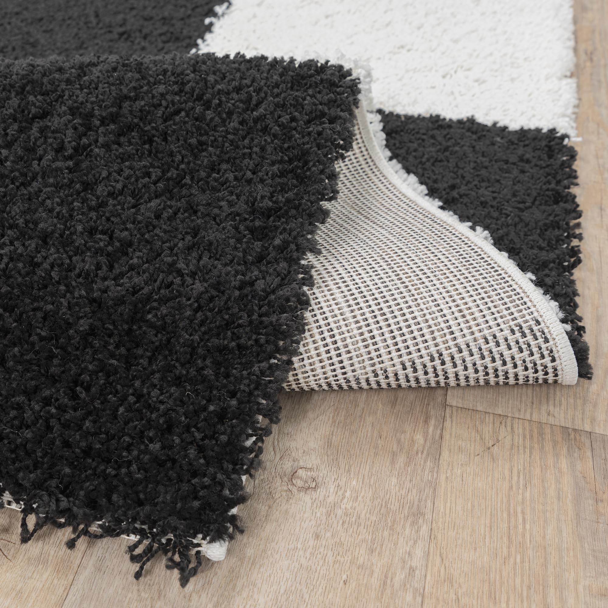 SANAT Milano Shaggy Teppich - Hochflor Teppiche für Wohnzimmer, Schlafzimmer, Küche - Schwarz Weiss, Größe: 120 x 170 cm