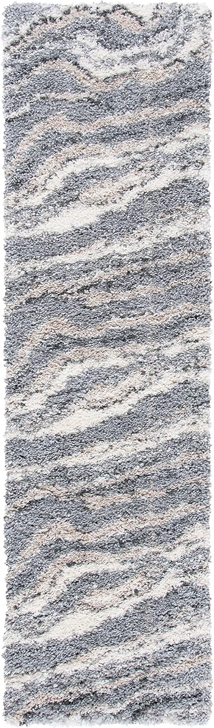 SAFAVIEH Fontana Shag Collection Runner Rug - 2'3" x 8', Grey & Ivory, Modern Abstract Design, Non-Shedding & Easy Care, 2-inch Thick Ideal for High Traffic Areas in Living Room, Bedroom (FNT865F)
