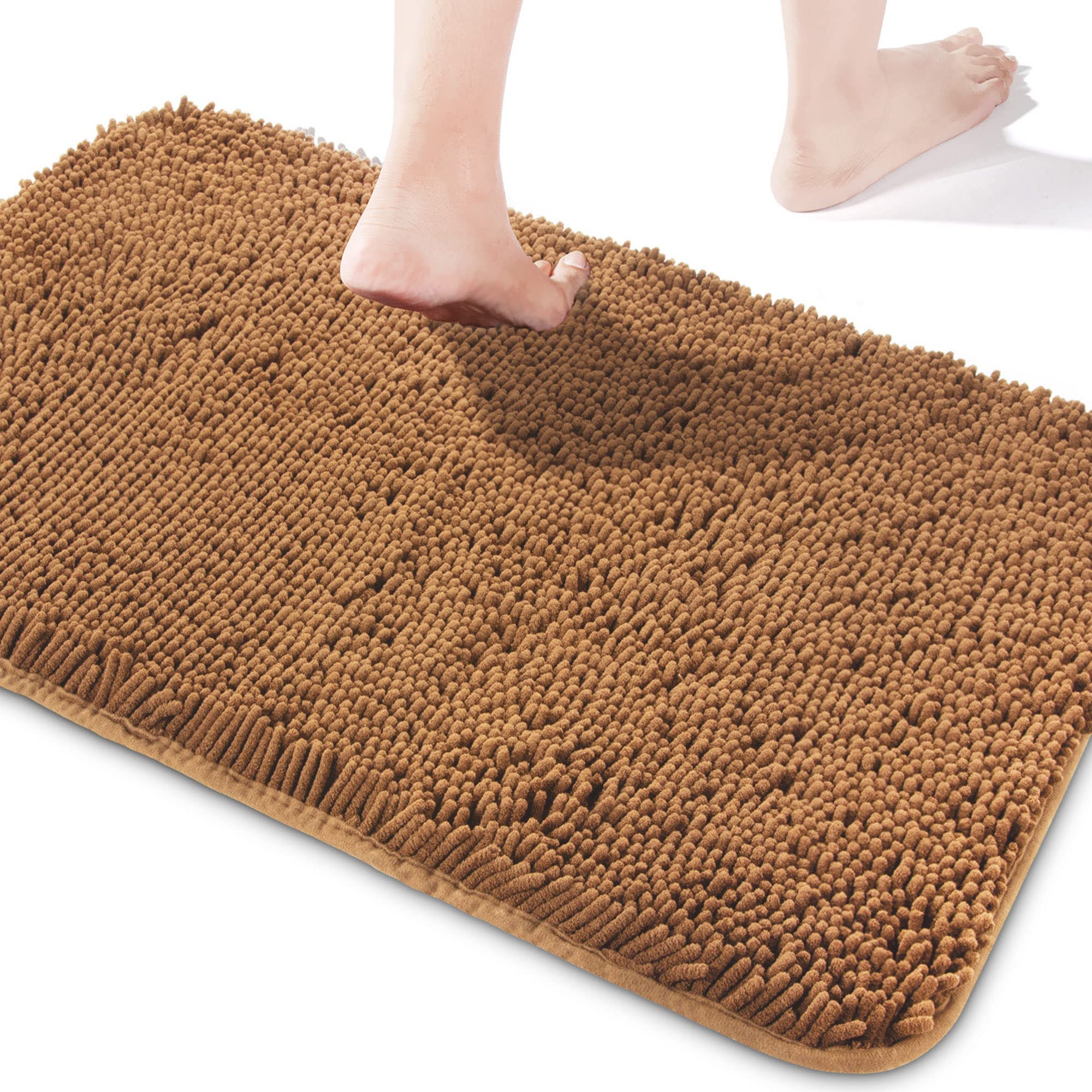 Yeaban Chenille Bathroom Rugs Non-Slip Thick Plush Bath Mat - Absorbent Washable Bath Rugs for Bathroom Shower Sink Carpet (Caramel, 24" x 17") — image 1