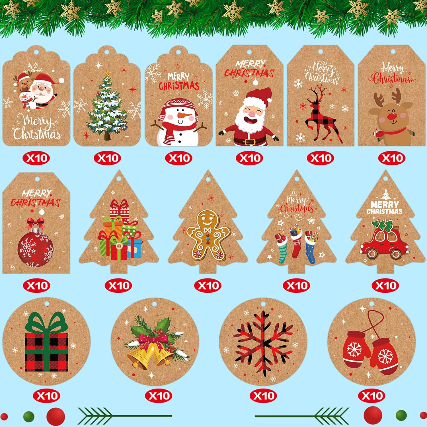 150 Pack Brown Kraft Paper Christmas Gift Tags with Jute String for Holiday Present Wrap Stamp and Label Package DIY Name Card (15 Patterns) : Health & Household