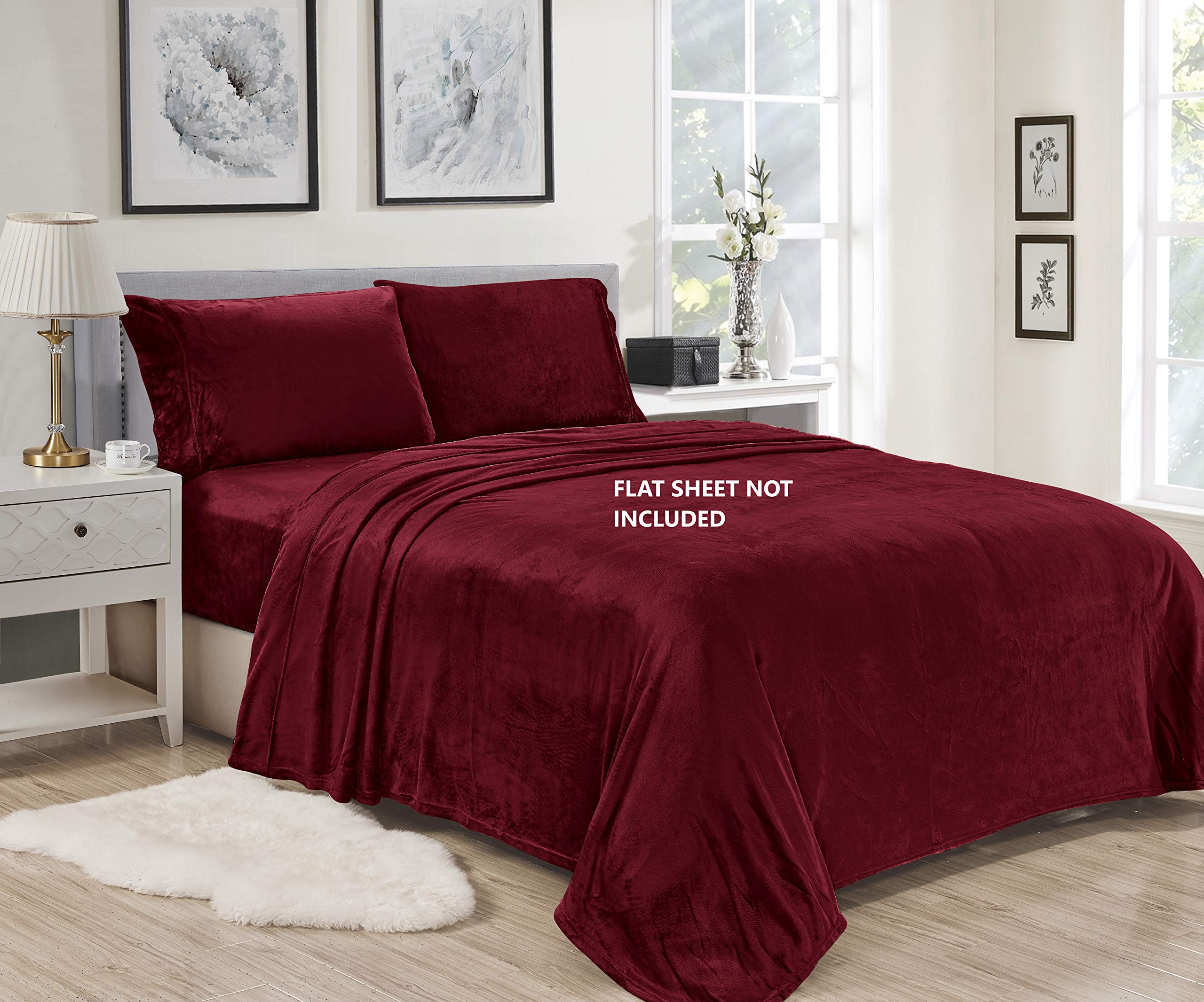 Décor&More Luxury Elegance 3 Piece Queen Size Extra Soft Velvet Touch Microplush Sheet Set - Burgundy