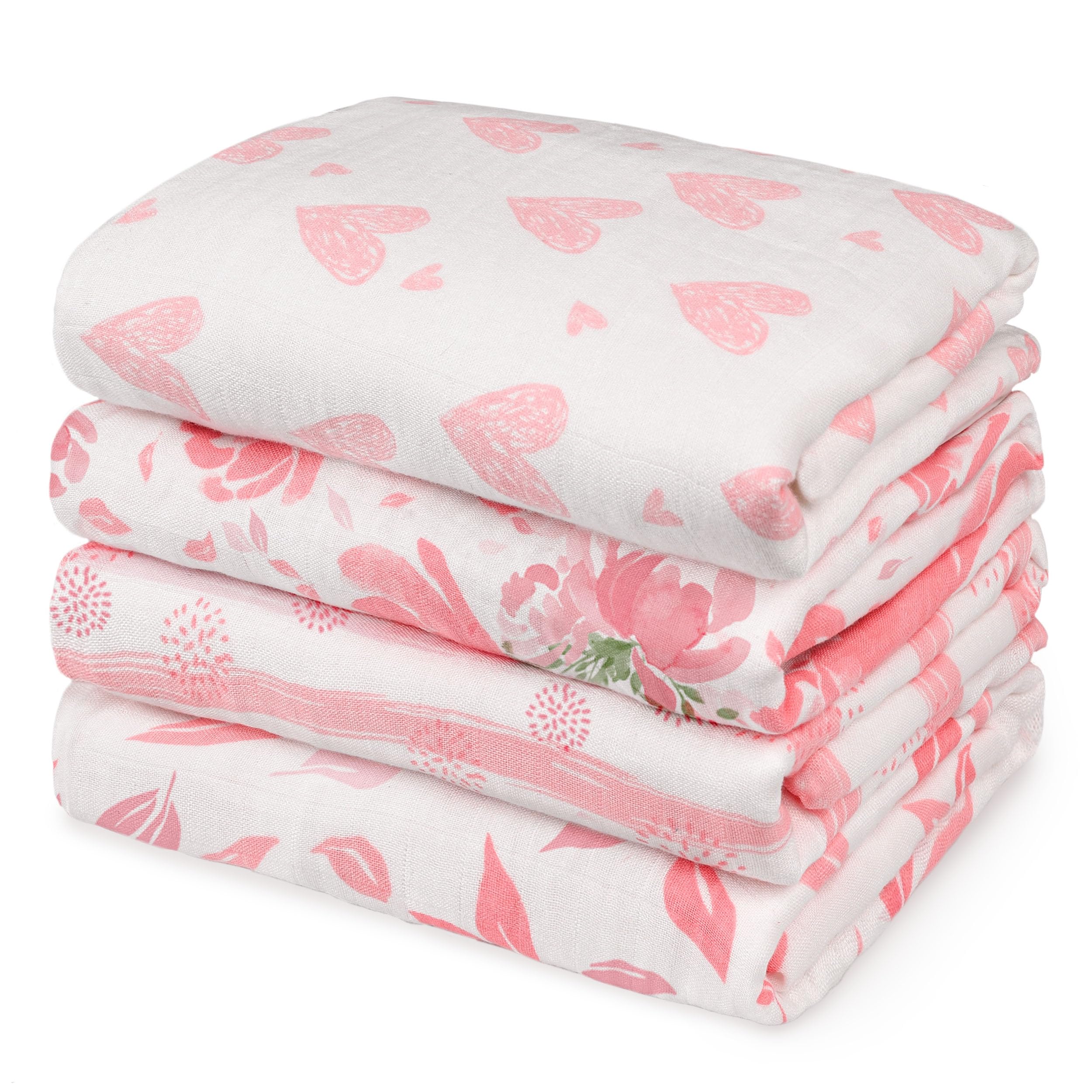 GLLQUEN BABY Muslin Swaddle Blankets 4-Pack Breathable Receiving Blankets (35" x 40") Soft Baby Blankets for Girls and Boys Newborn Essentials Muslin Burp Cloths Swaddle Wrap Baby Gift (Flower)