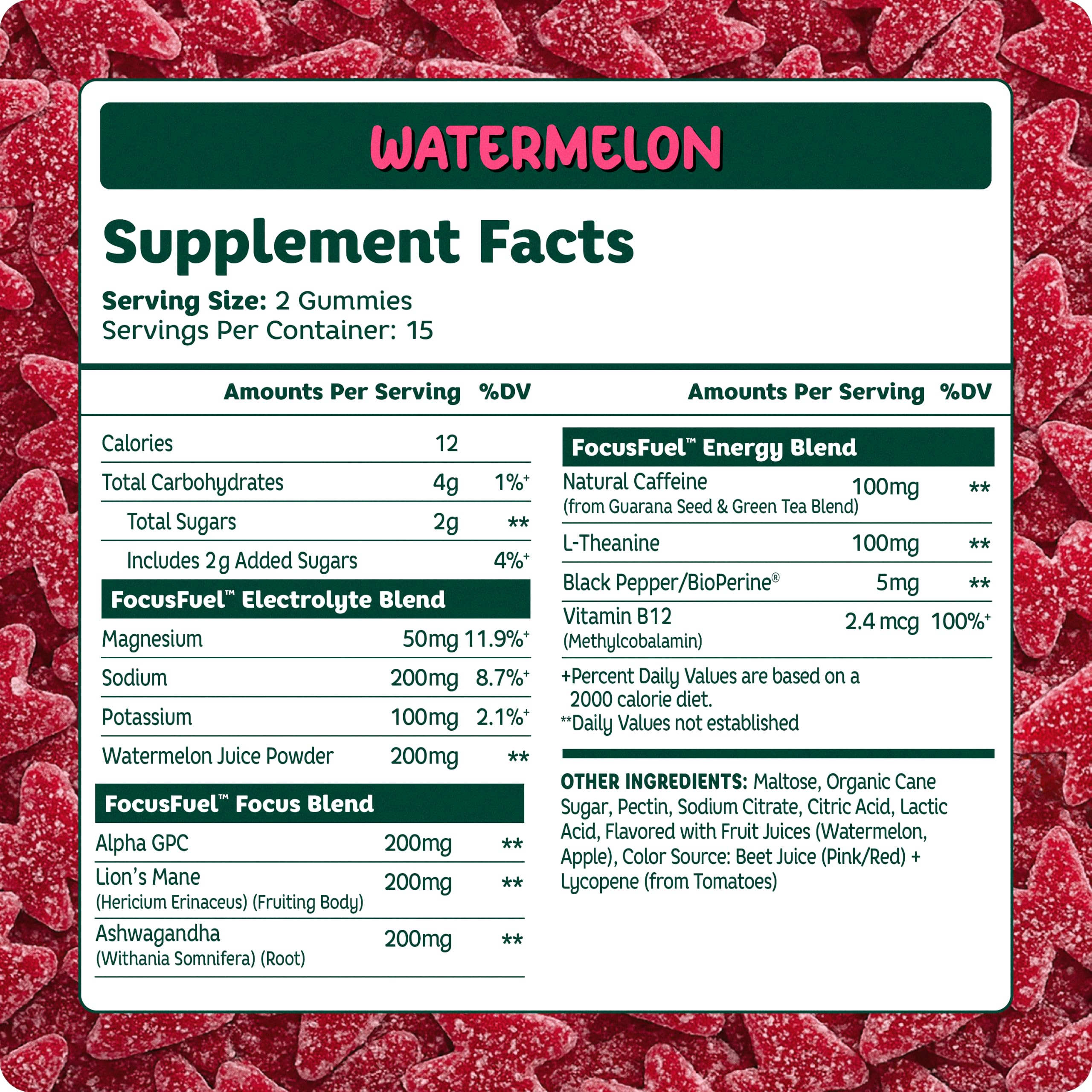 FocusFuel Energy Chews – Watermelon Flavor (15 Servings) – 100mg Caffeine + L-Theanine + B12, Magnesium – All-Natural Energy Boost – No Crash or Jitters — Amazon image 2