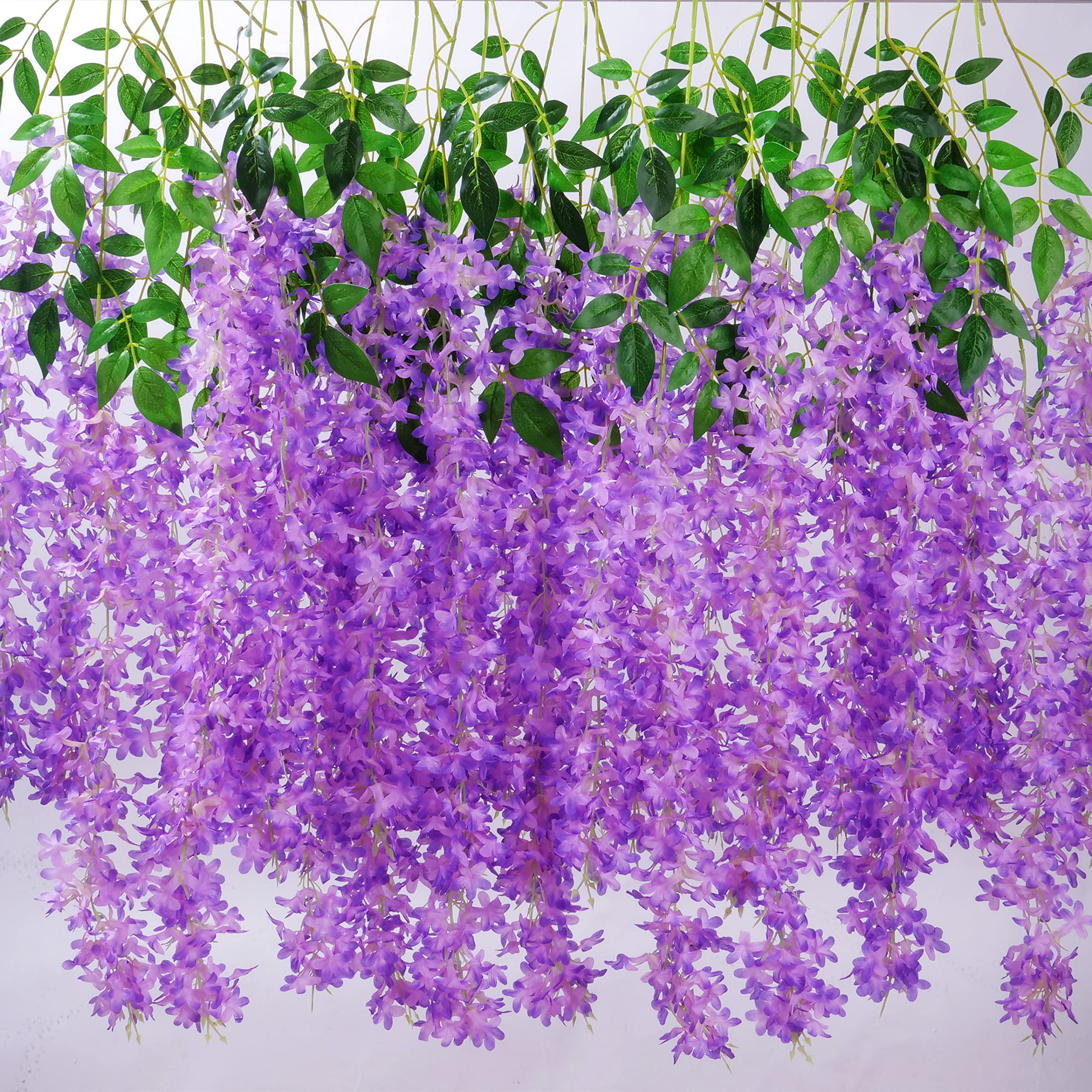 MARTHA&IVAN 10 Pack Artificial Wisteria Hanging Flowers Silk Lilac Flowers Garland (10 Pack Purple)