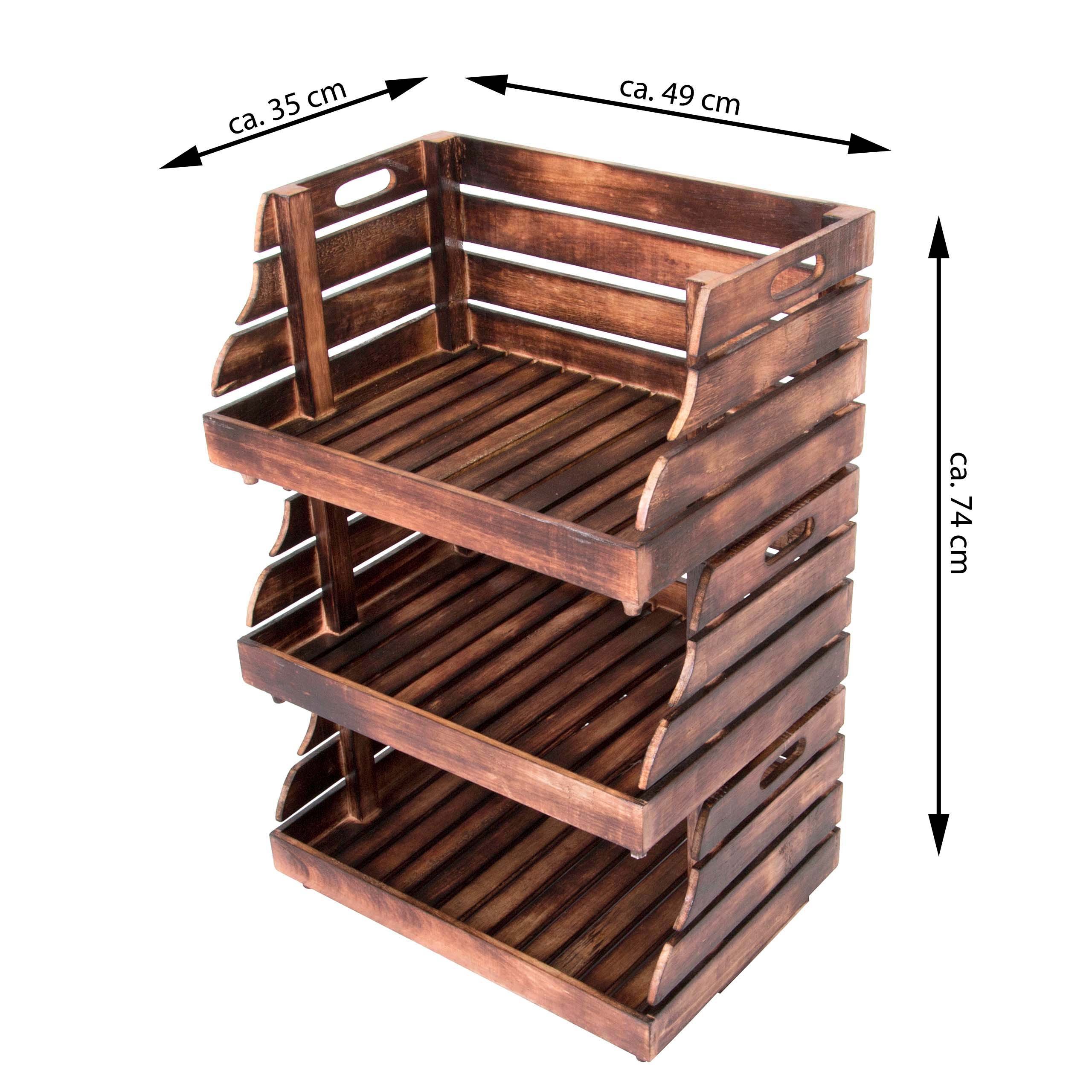 Divero 3er Set Vintage Holzkiste - Größe 49x35x25,5cm - Braun Geflammt | Stapelbox im Obst- und Gemüsekisten-Look - reine Handarbeit
