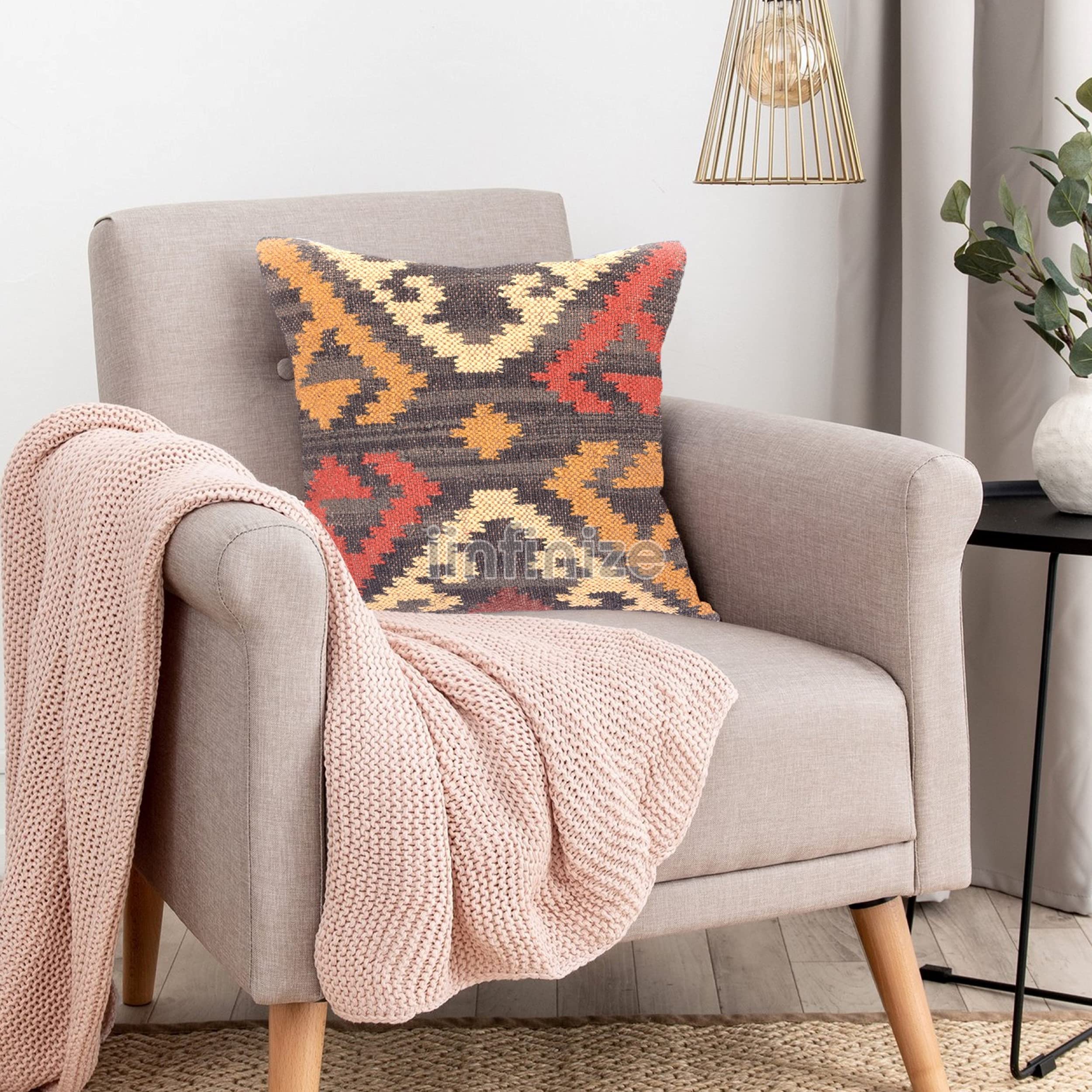 Housse de coussin Kilim 45,7 x 45,7 cm fait main en laine de jute carré