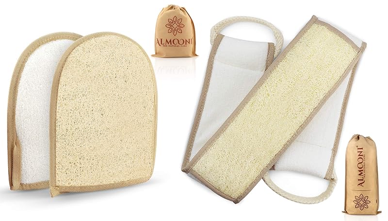 Conjunto de bucha vegetal para banho ALMOONI com luvas e esponja para costas