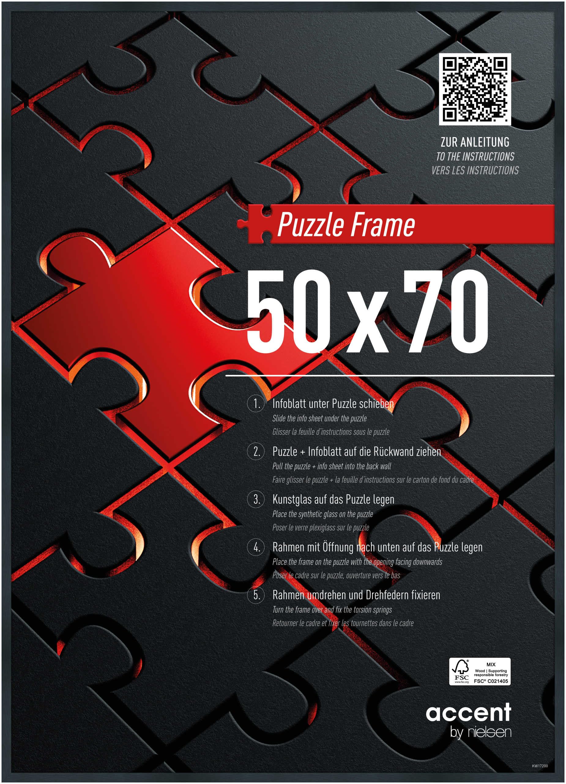 accent by nielsen cornici per puzzle, 50 x 70 cm, alluminio, Estructura Negro Mate, cornice per posterin formato verticale e orizzontale, vetro sintetico, Puzzle