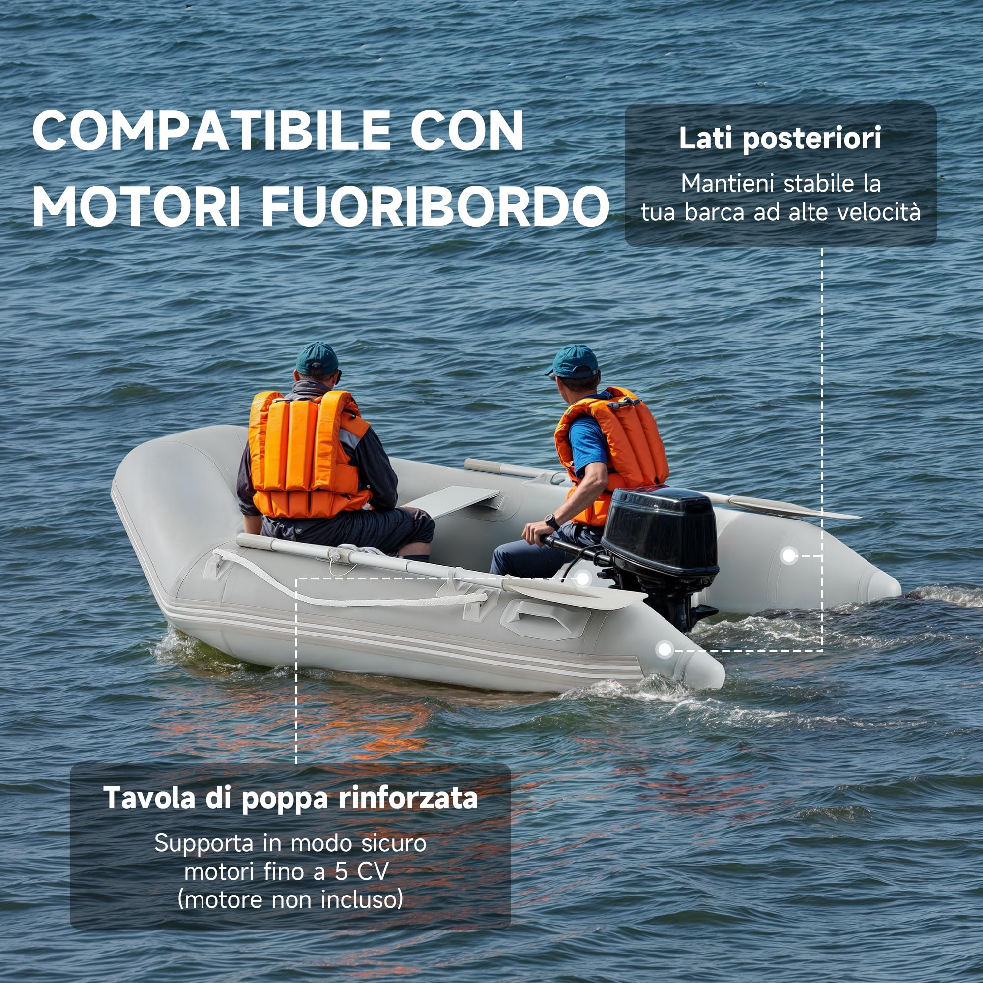 DARTMOOR 2.3 m Gommone Gonfiabile per Adulti 230x130x33cm Tender Gommone per 2 Persone capacità 300 kg Gommone Fondo in Lega Alluminio per Pesca Nautica Gioco Compatibile con Motore Fuoribordo