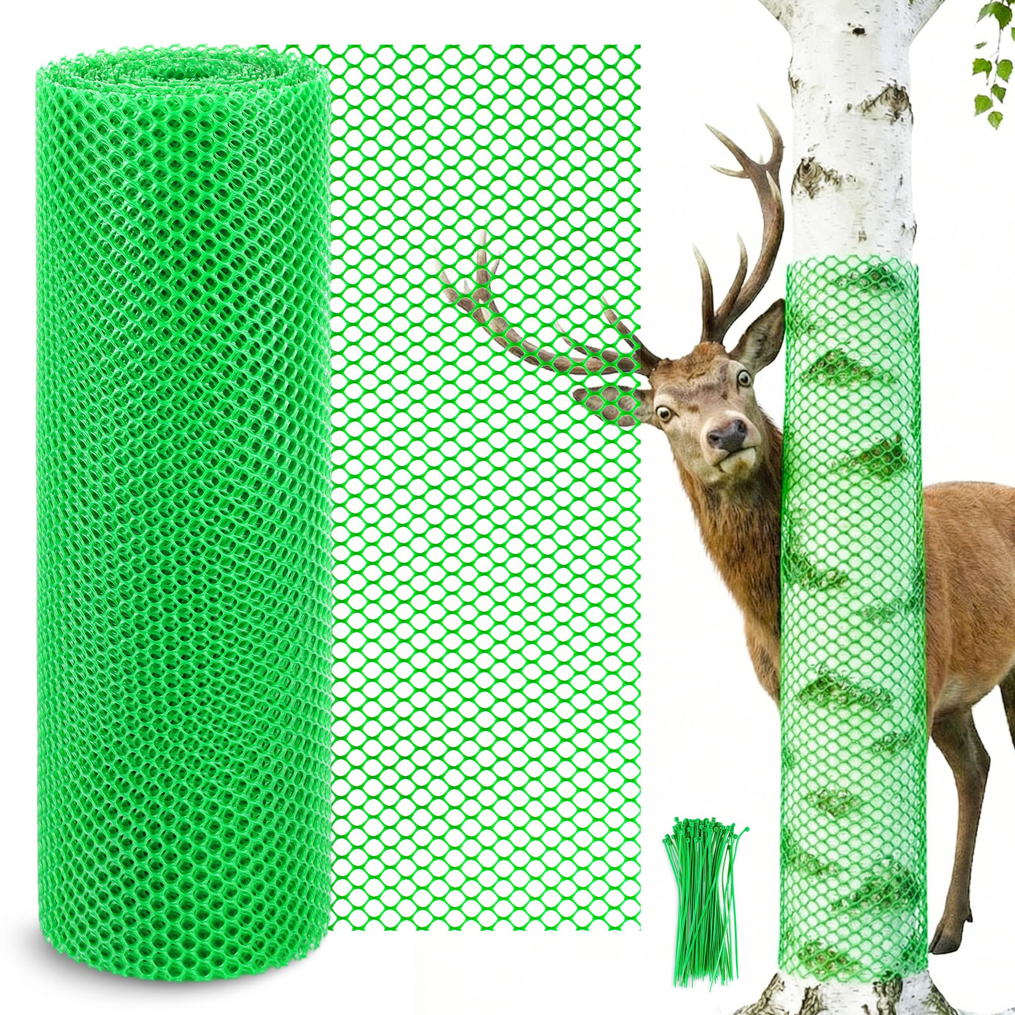 UNIFAMILY Tree Trunk Protector 30 Ft, Green Mesh Tree Protectors with 100 Pcs Ties, Flexible Garden Netting for Tree Protection Against Deer, Mowers & Trimmers