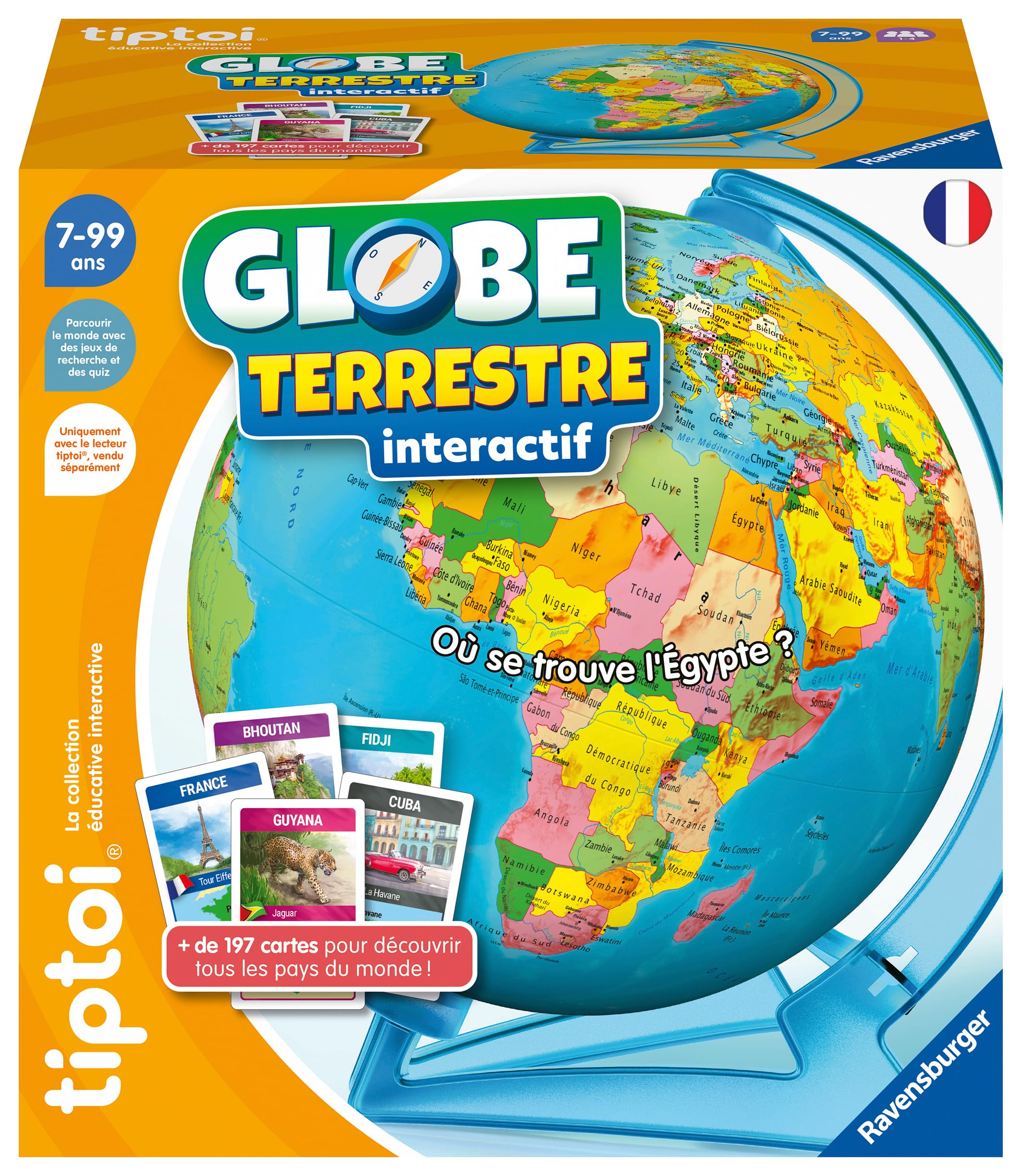 Ravensburger tiptoi Globe Interactif – Jeu Éducatif Enfant Sans Écran – Apprendre la Géographie et le Monde – 200 Cartes – Dès 7 Ans – Lecteur tiptoi Vendu Séparément – Version Française